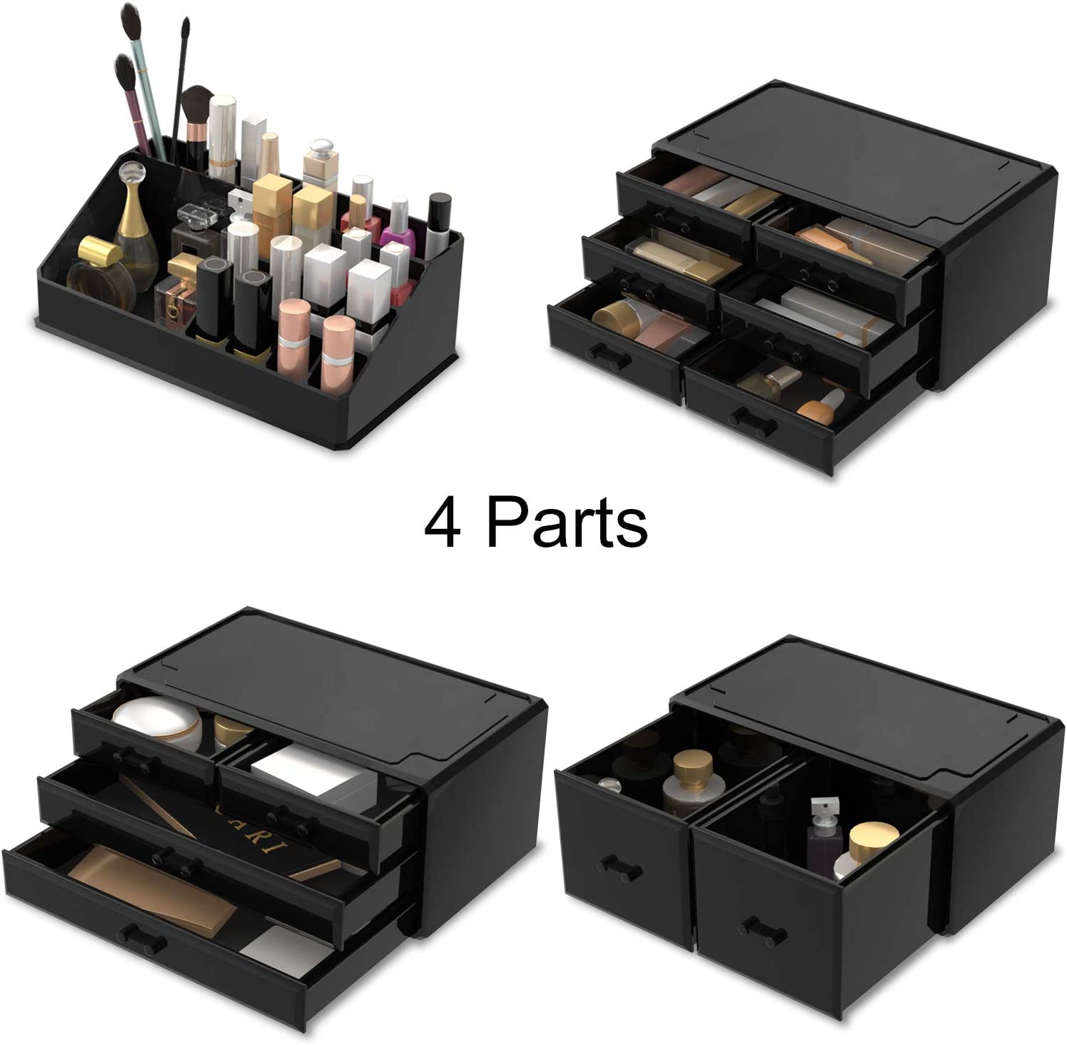 Makeup Cosmetic Organizer Storage with 12 Drawers Display Boxes Black