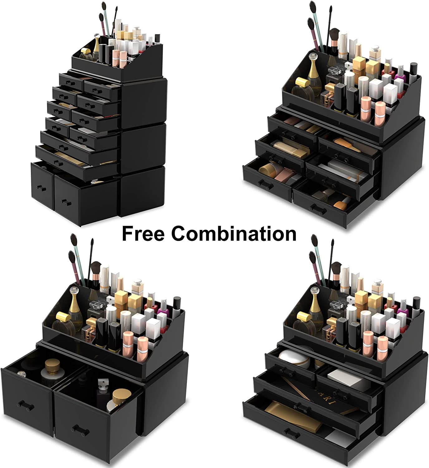 Makeup Cosmetic Organizer Storage with 12 Drawers Display Boxes Black