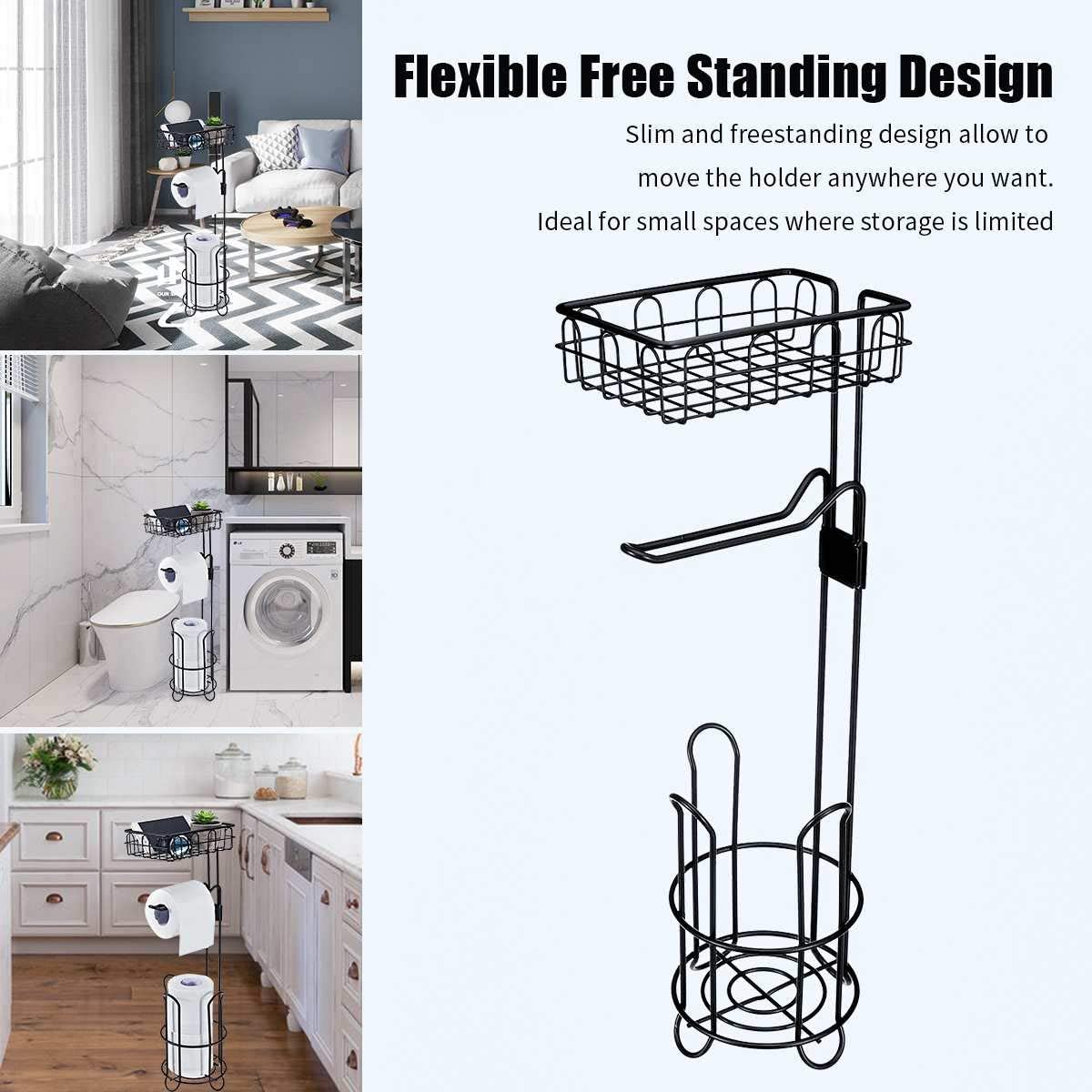 Extra Storage Toilet Paper Holder Stand with Shelf, Movable