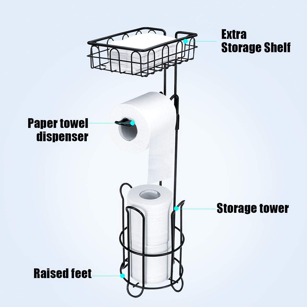 Extra Storage Toilet Paper Holder Stand with Shelf, Movable