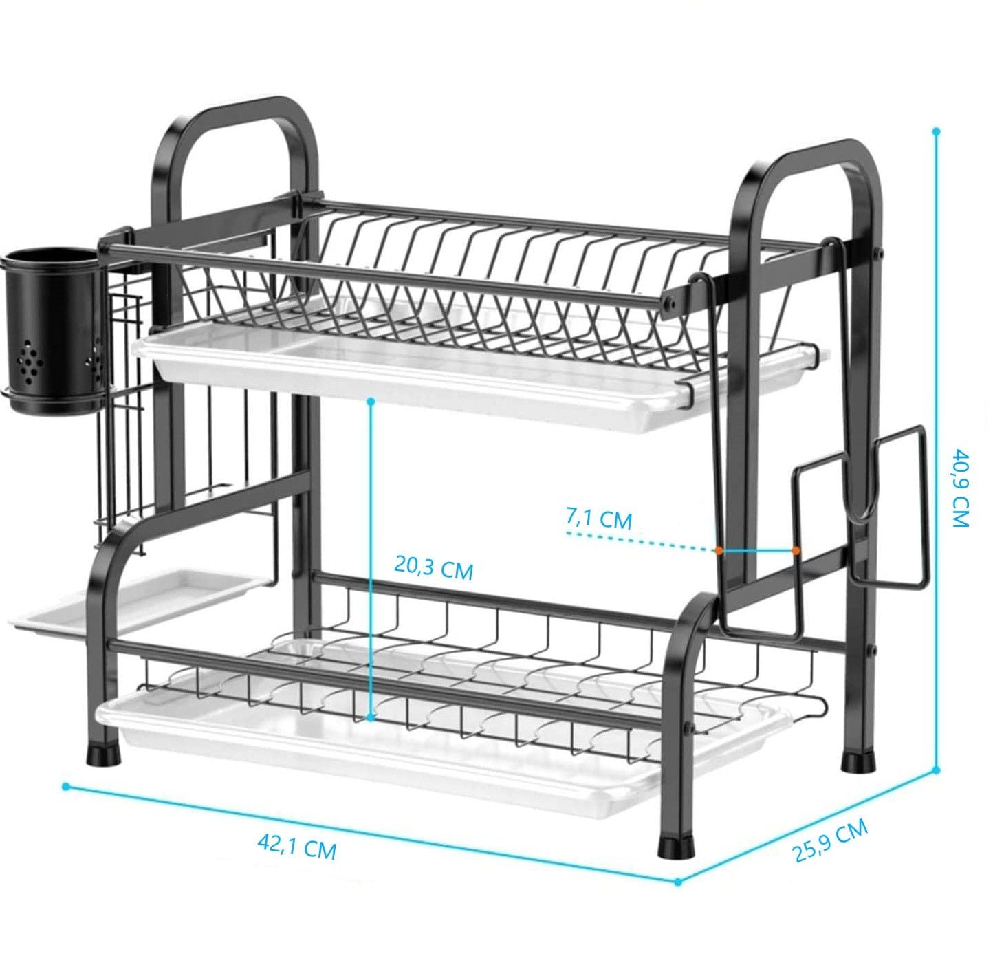 Stainless Steel 2-Tier Dish Drying Rack w/ Utensil Holder, Drainer