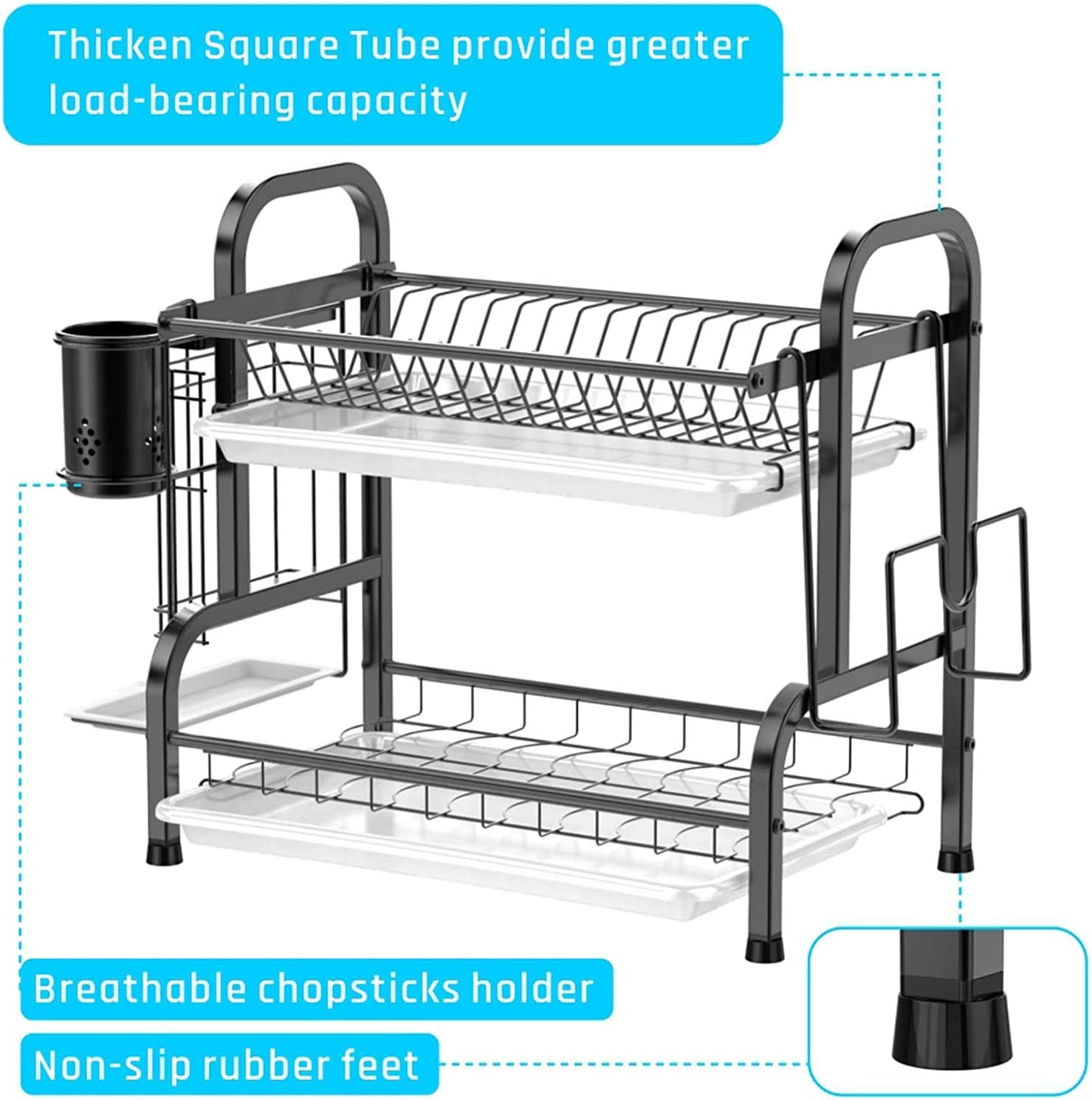 Stainless Steel 2-Tier Dish Drying Rack w/ Utensil Holder, Drainer