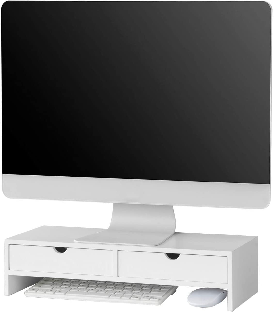 White Monitor Stand with 2 Drawers, Scratch Resistant