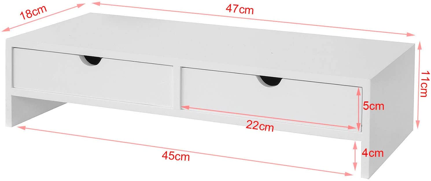 White Monitor Stand with 2 Drawers, Scratch Resistant