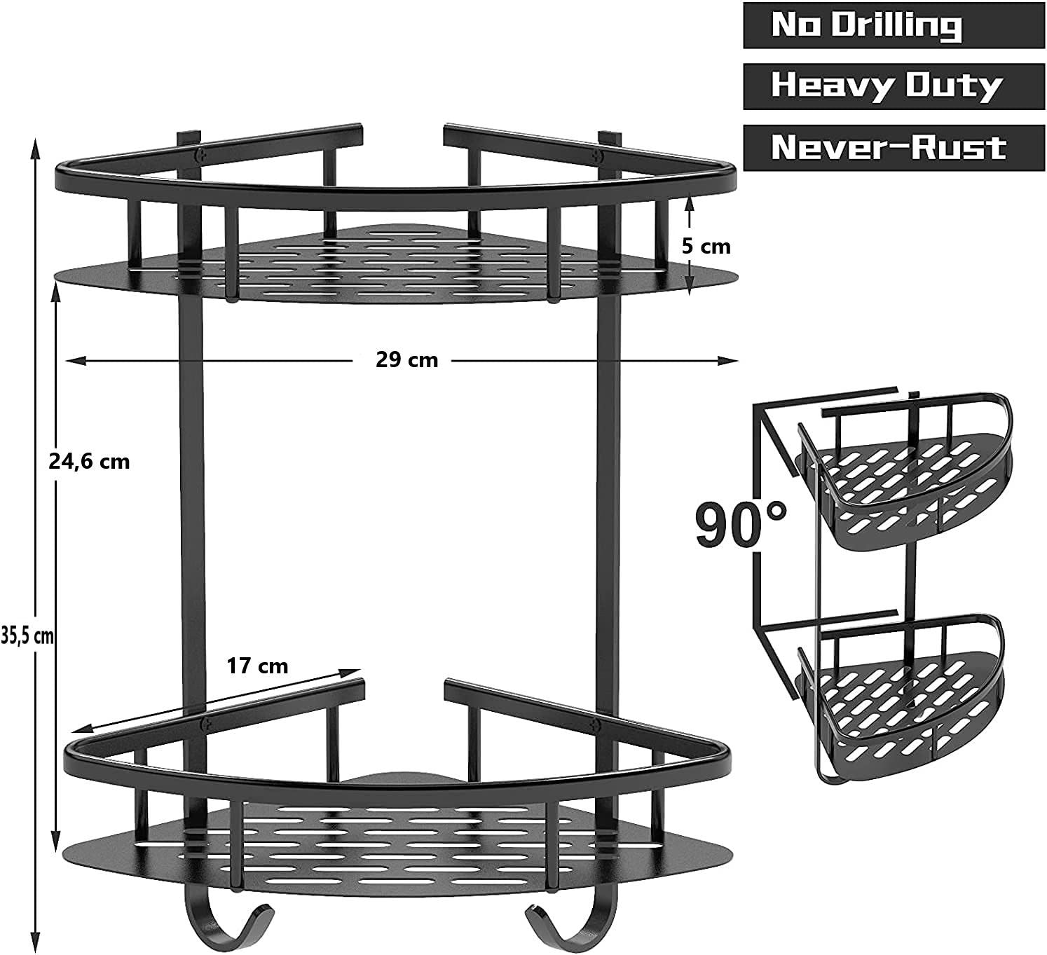 Rustproof Aluminum Shower Caddy - 2 Pack, Adhesive, No-Drill