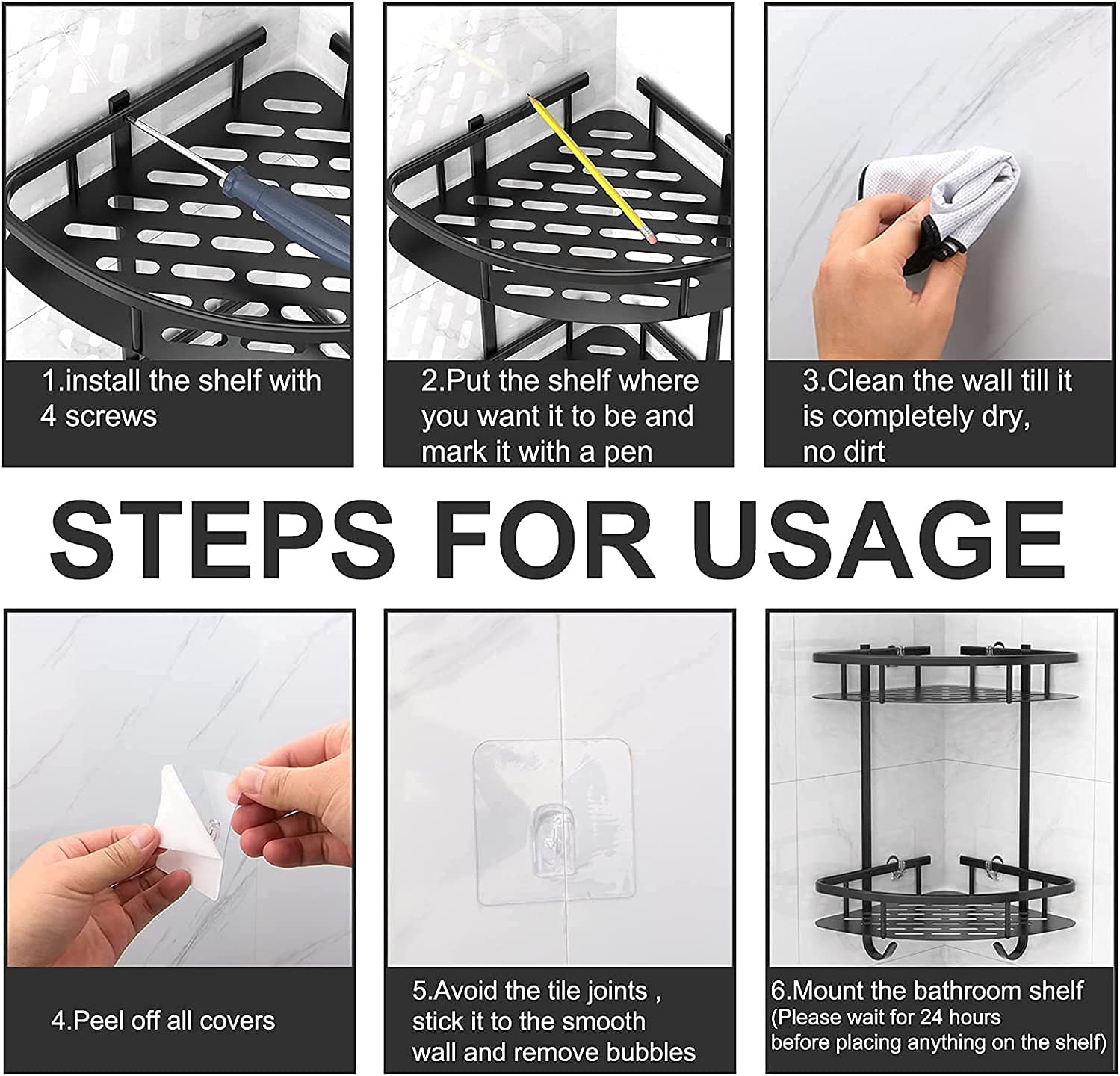 Rustproof Aluminum Shower Caddy - 2 Pack, Adhesive, No-Drill