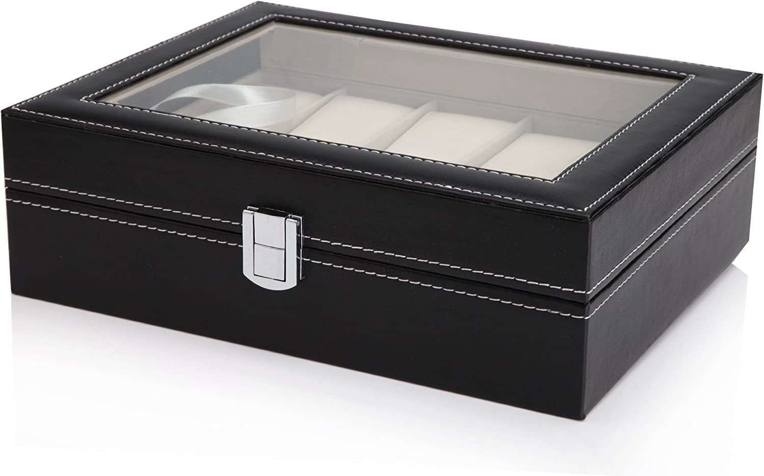 Black PU Leather Watch Organizer Display Storage Box Cases for Men & Women 10 slots