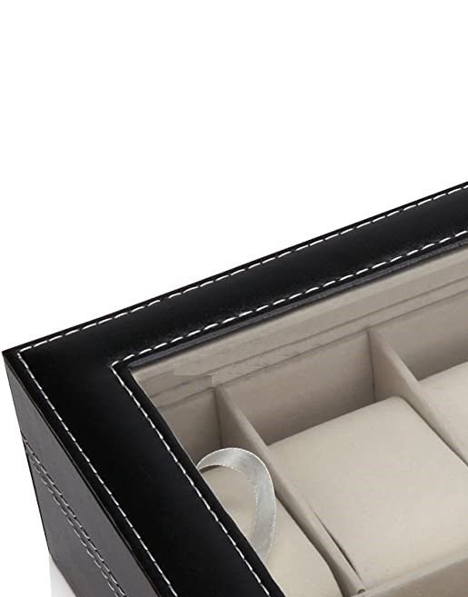 Black PU Leather Watch Organizer Display Storage Box Cases for Men & Women 12 slots