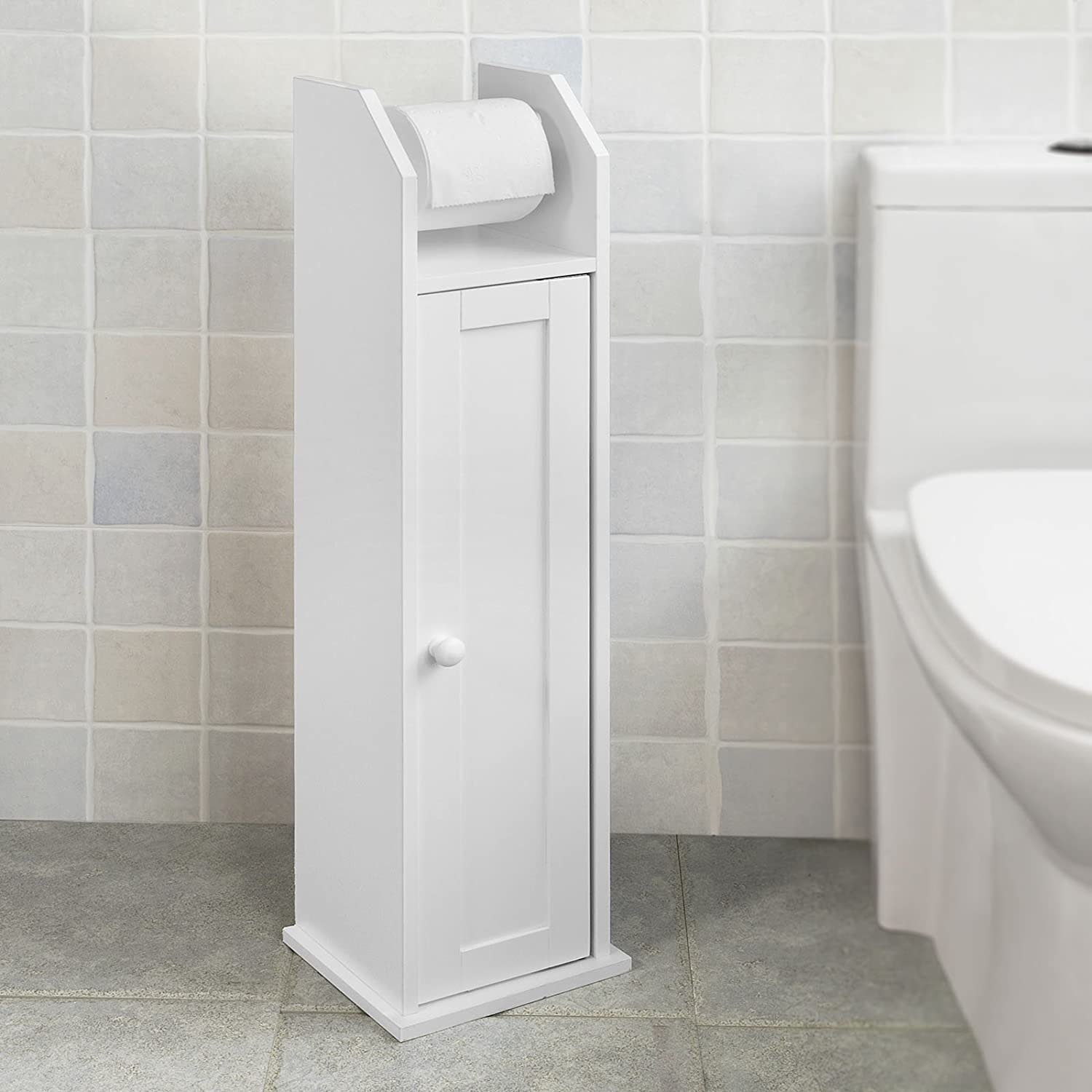 Compact MDF Toilet Paper Holder Cabinet with Storage