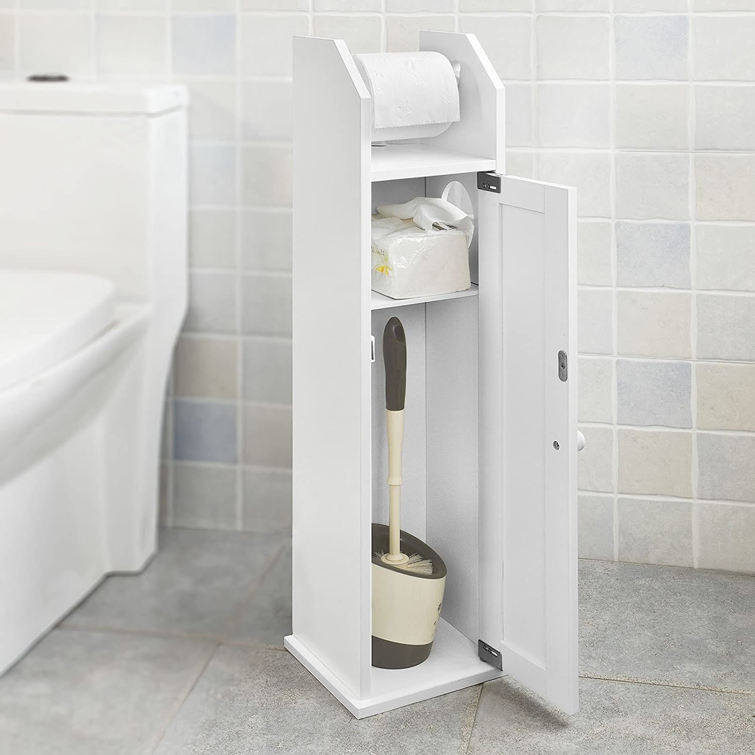 Compact MDF Toilet Paper Holder Cabinet with Storage