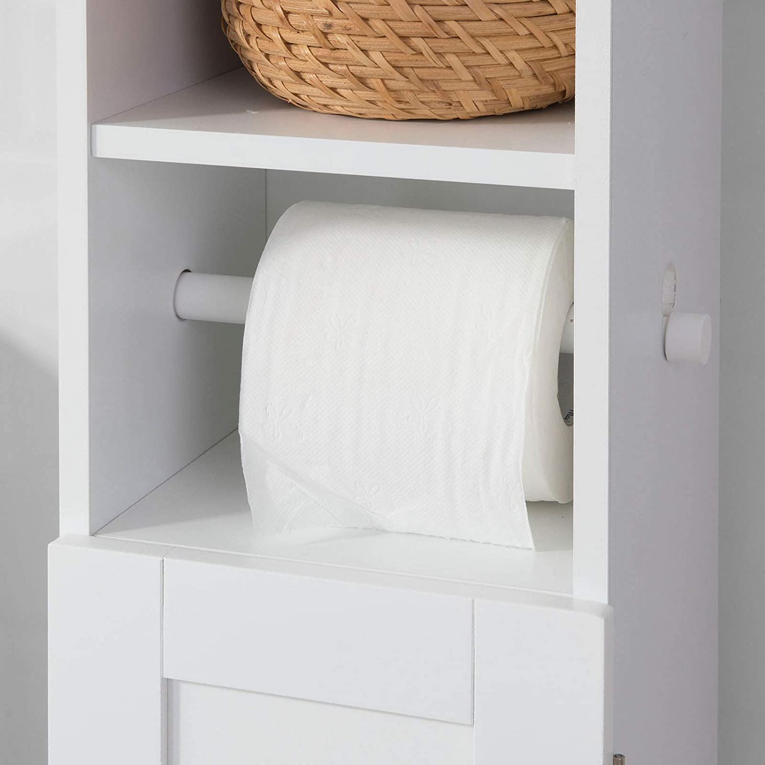 Compact Freestanding Toilet Paper Holder with Storage, MDF