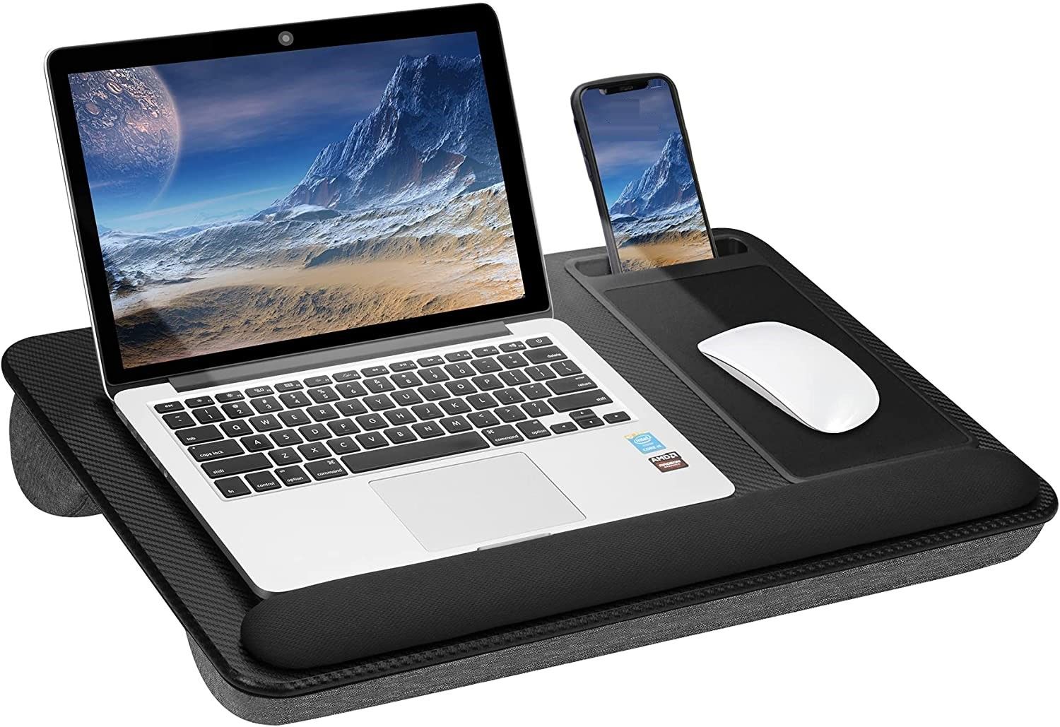 Portable Laptop Desk with Device Ledge, Mouse Pad and Phone Holder for Home Office Black, 43cm