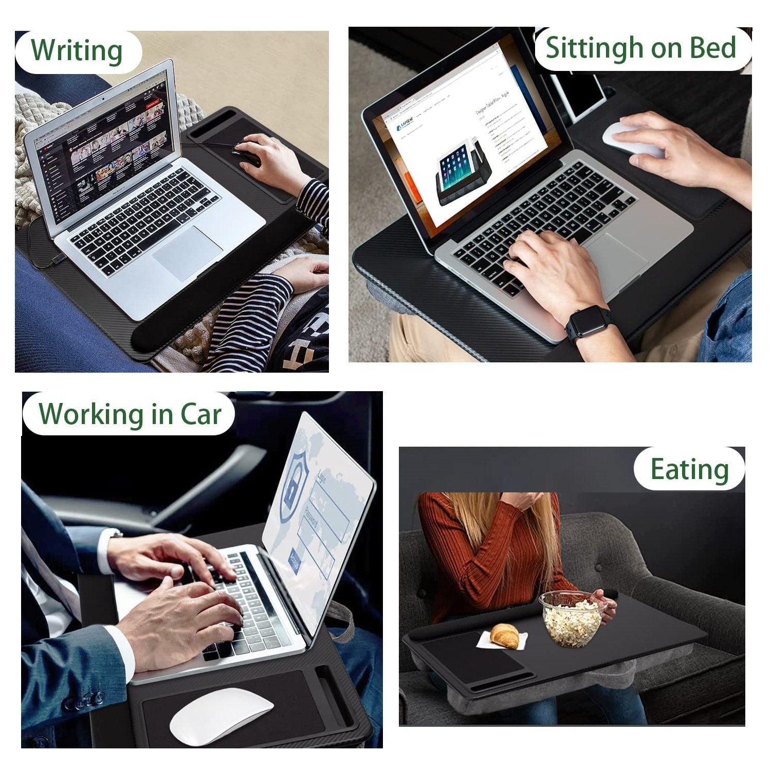 Portable Laptop Desk with Device Ledge, Mouse Pad and Phone Holder for Home Office Black, 43cm