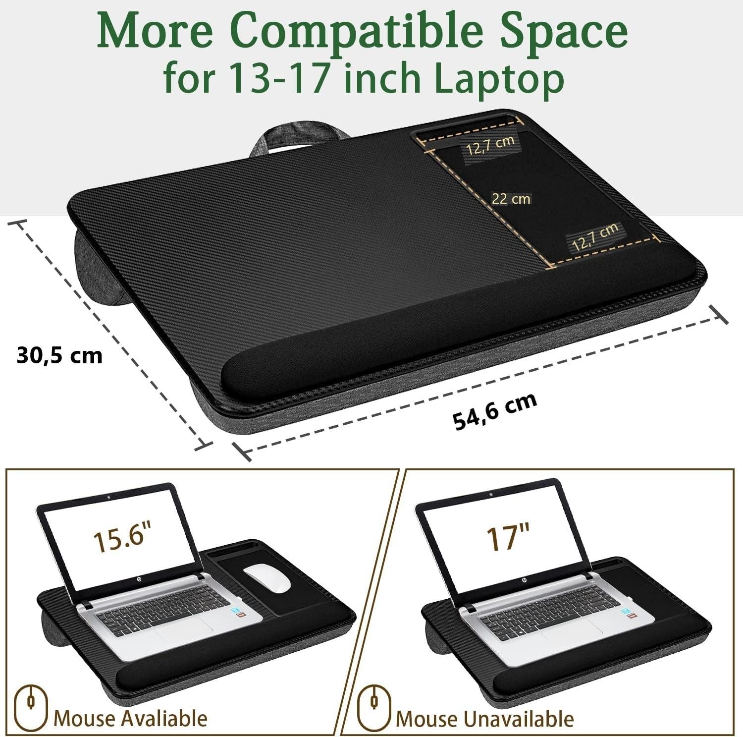 Portable Laptop Desk with Cushion, Mouse Pad, Phone Holder - 40cm (Black)