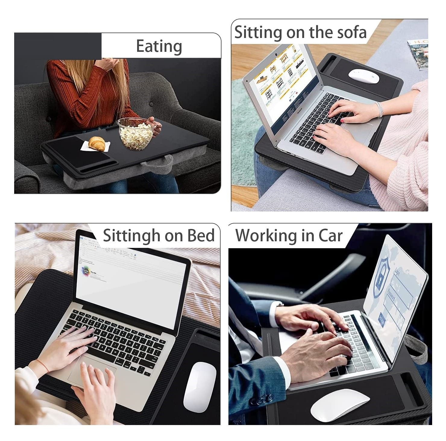 Portable Laptop Desk with Cushion, Mouse Pad, Phone Holder - 40cm (Black)