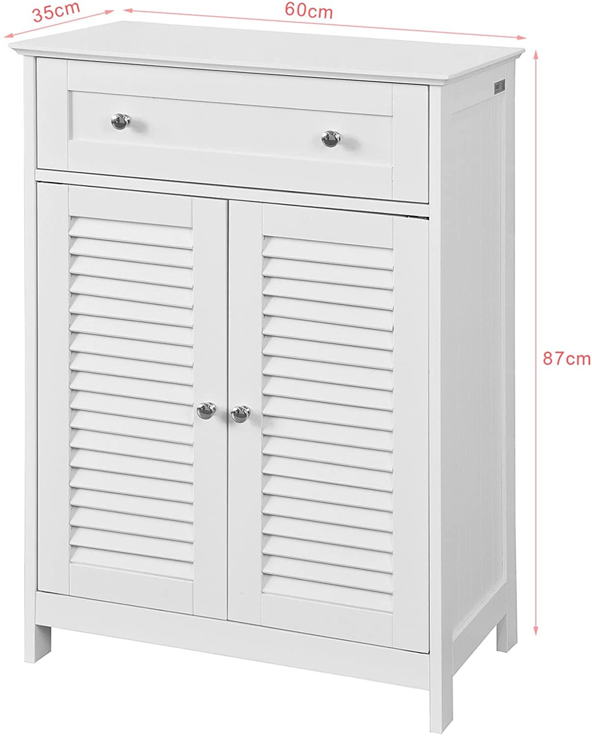 White MDF Storage Cabinet with Shelf, Drawer, 60x87x35 cm