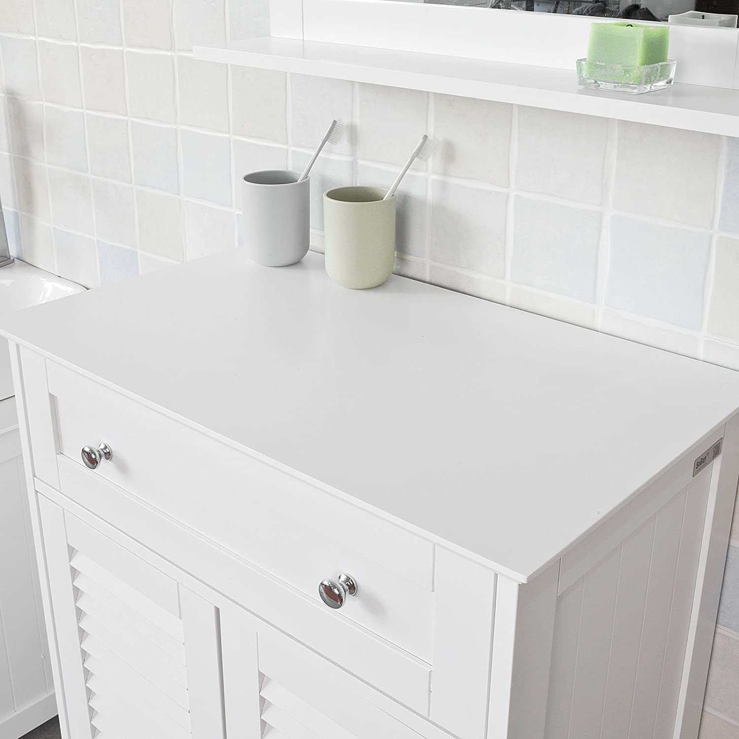 White MDF Storage Cabinet with Shelf, Drawer, 60x87x35 cm