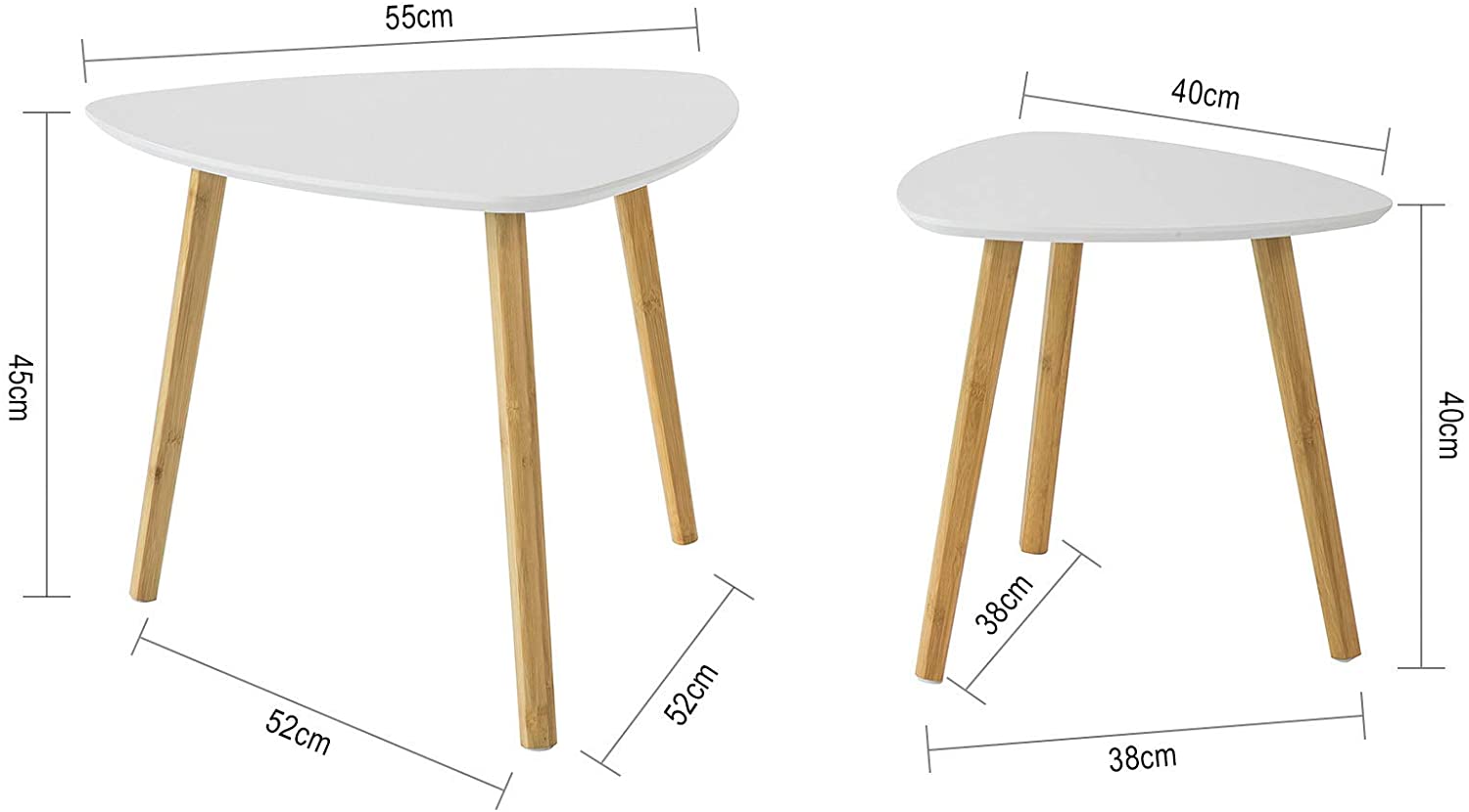 Modern Set of 2 White MDF Bamboo Side Nesting Tables