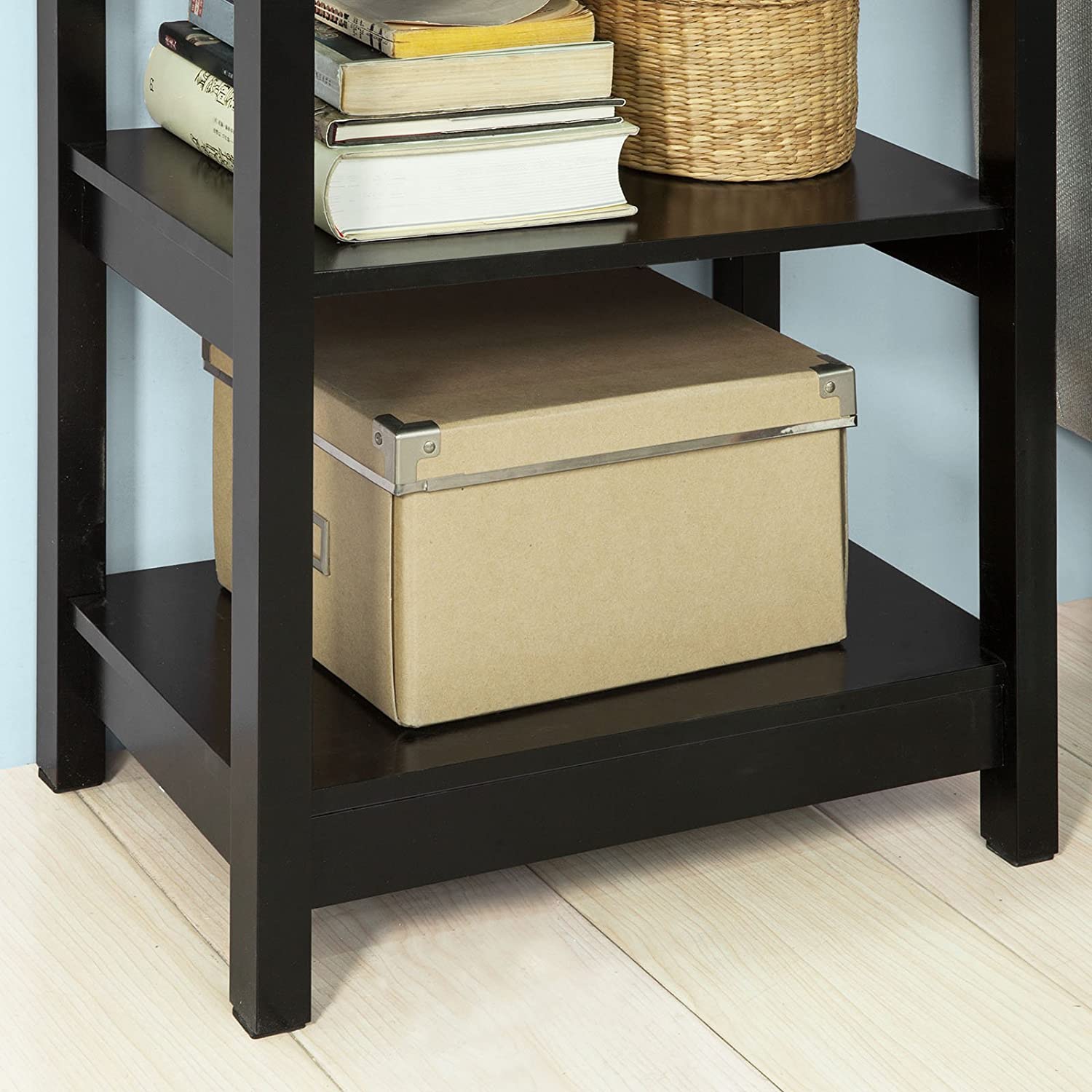 Modern Black MDF Bedside Table, 1 Drawer, 2 Shelves