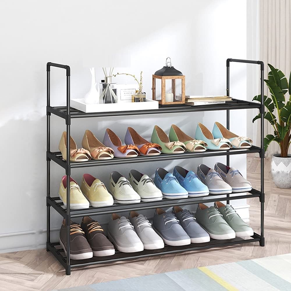 4-Tier Black Stainless Steel Shoe Rack, Holds 20 Pairs