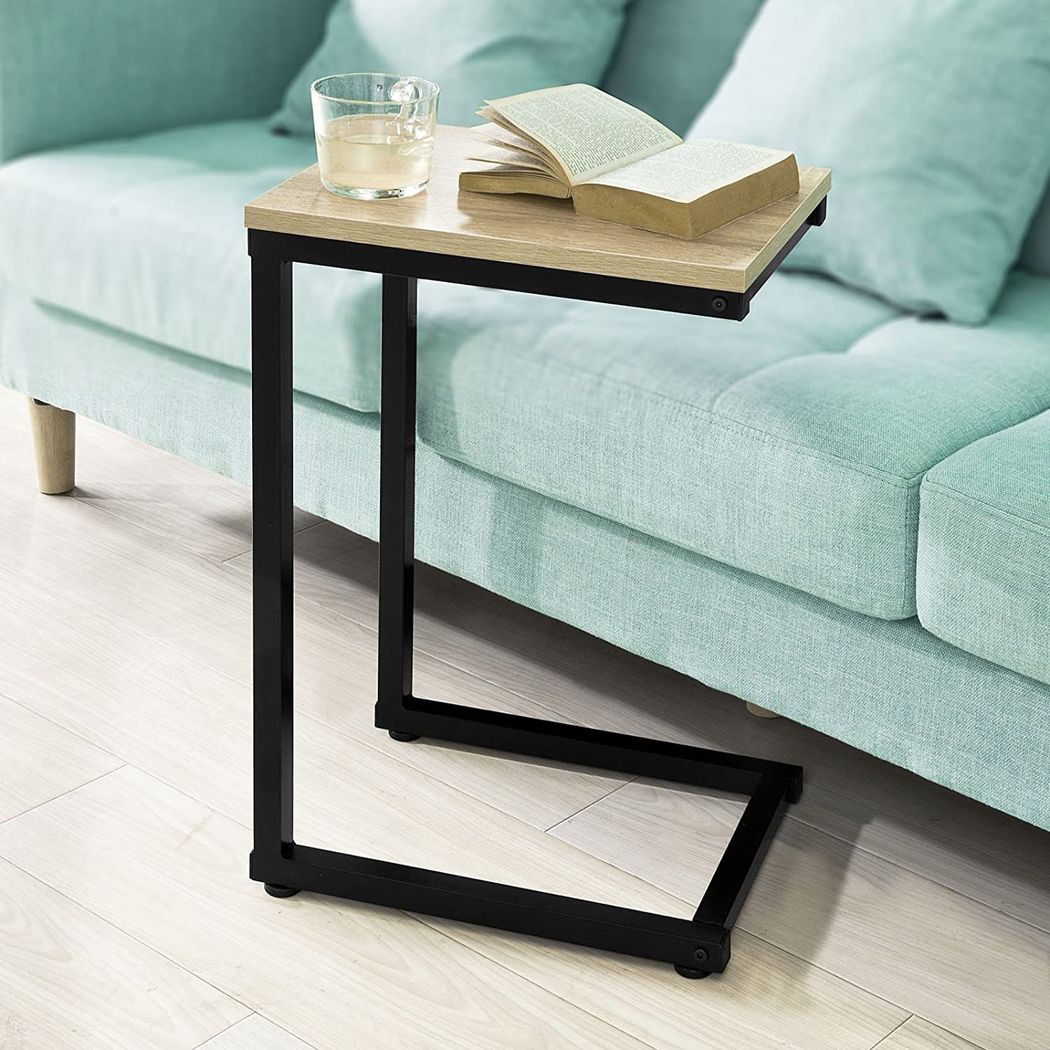 Industrial Sofa Side Table, Particleboard Top, Steel Frame