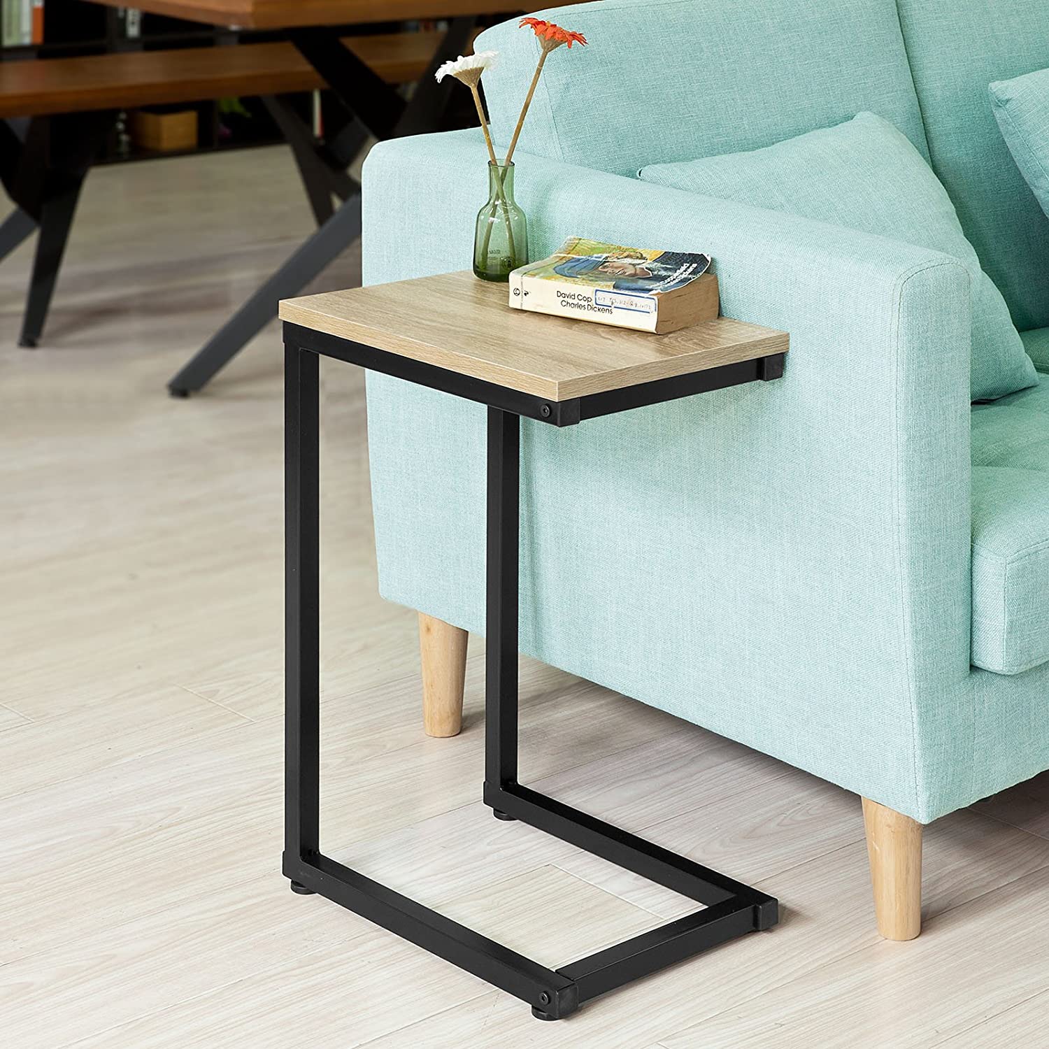 Industrial Sofa Side Table, Particleboard Top, Steel Frame