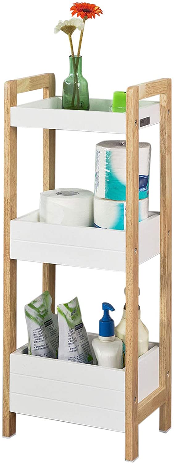 White 3-Tier MDF Bathroom Shelf with Baskets