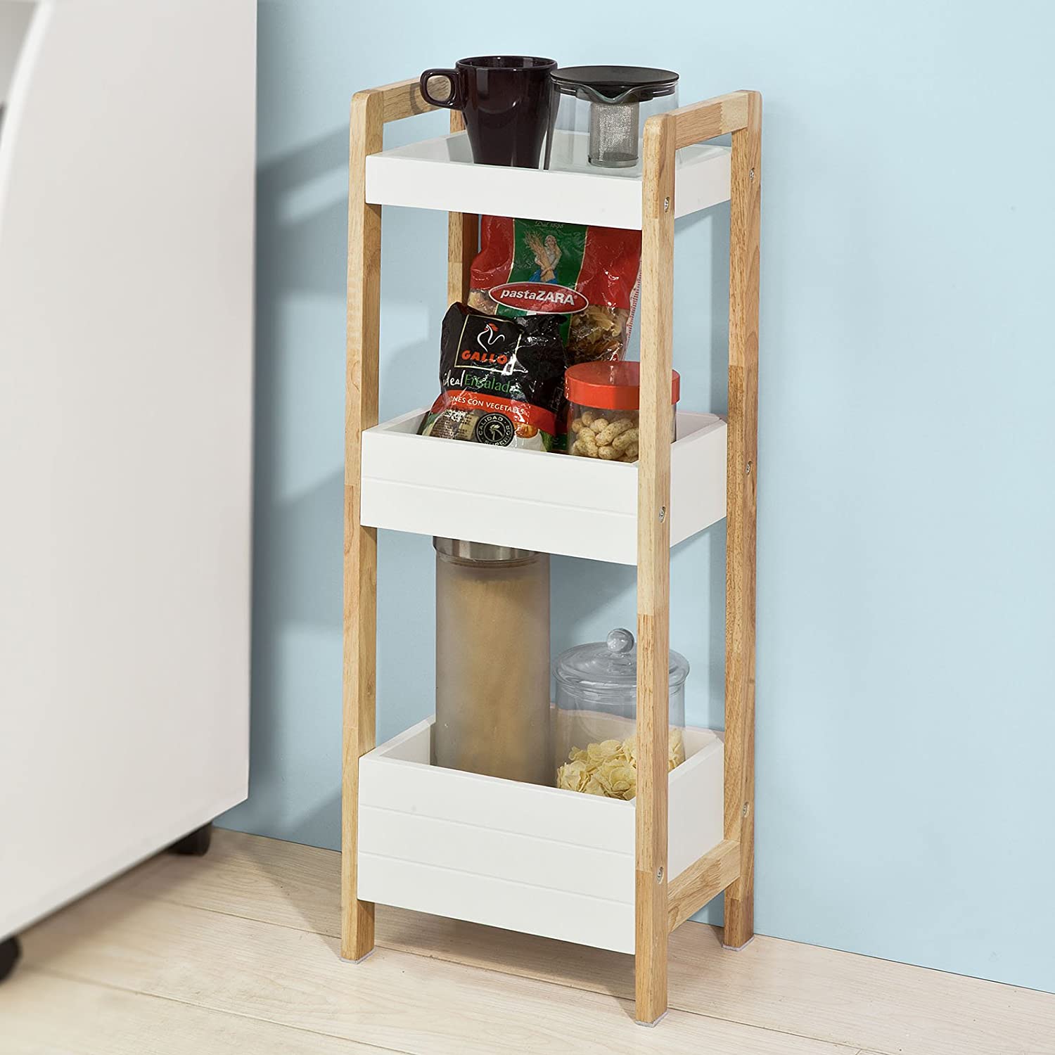 White 3-Tier MDF Bathroom Shelf with Baskets