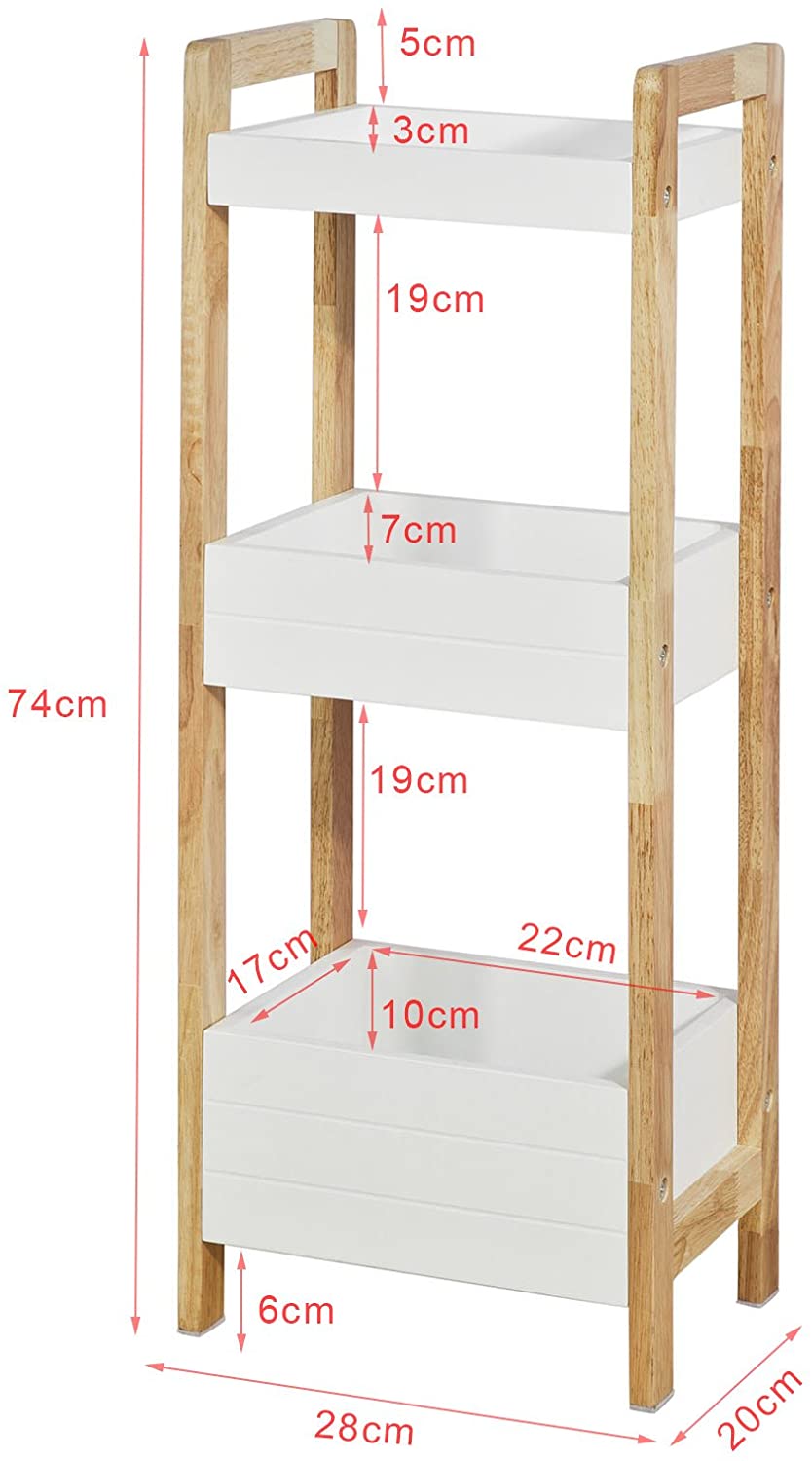 White 3-Tier MDF Bathroom Shelf with Baskets