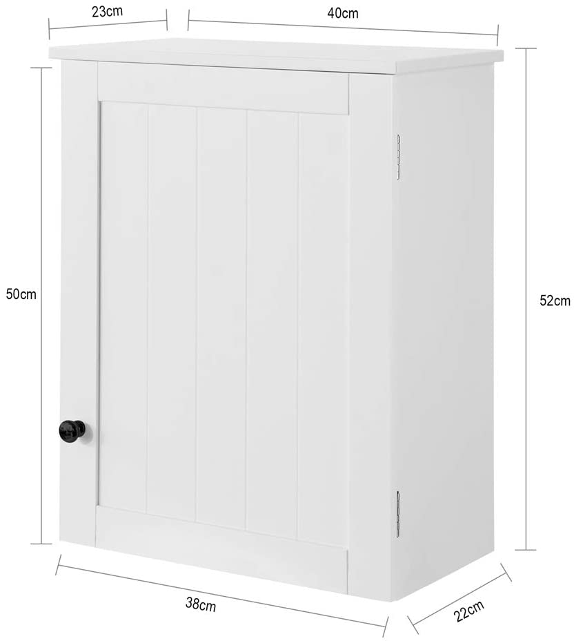 Adjustable Shelf White Wall Cabinet, MDF, 15kg Load, 40x52cm