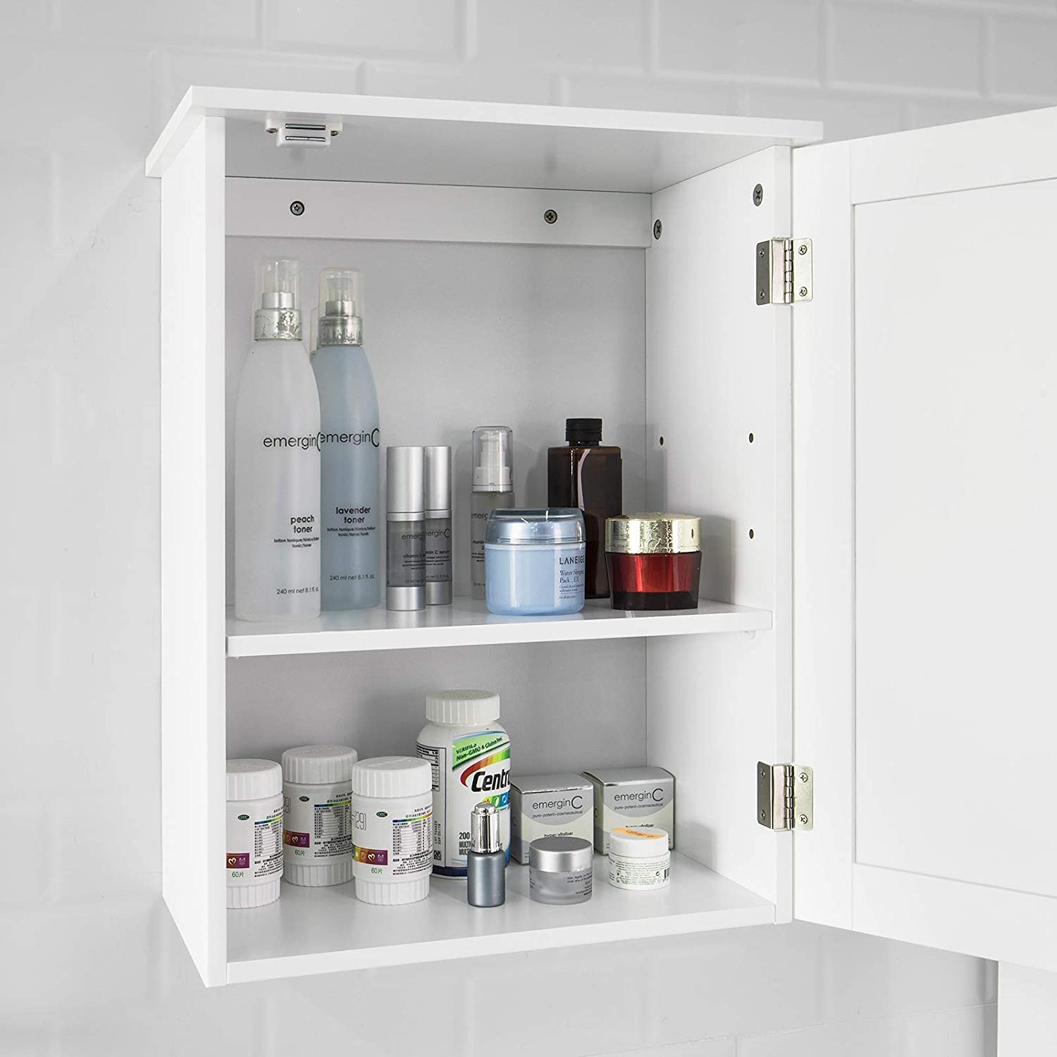 Adjustable Shelf White Wall Cabinet, MDF, 15kg Load, 40x52cm