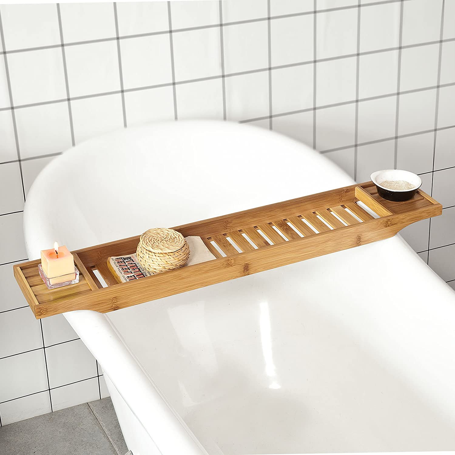 Moisture-Resistant Bamboo Bath Tray Organizer, Natural