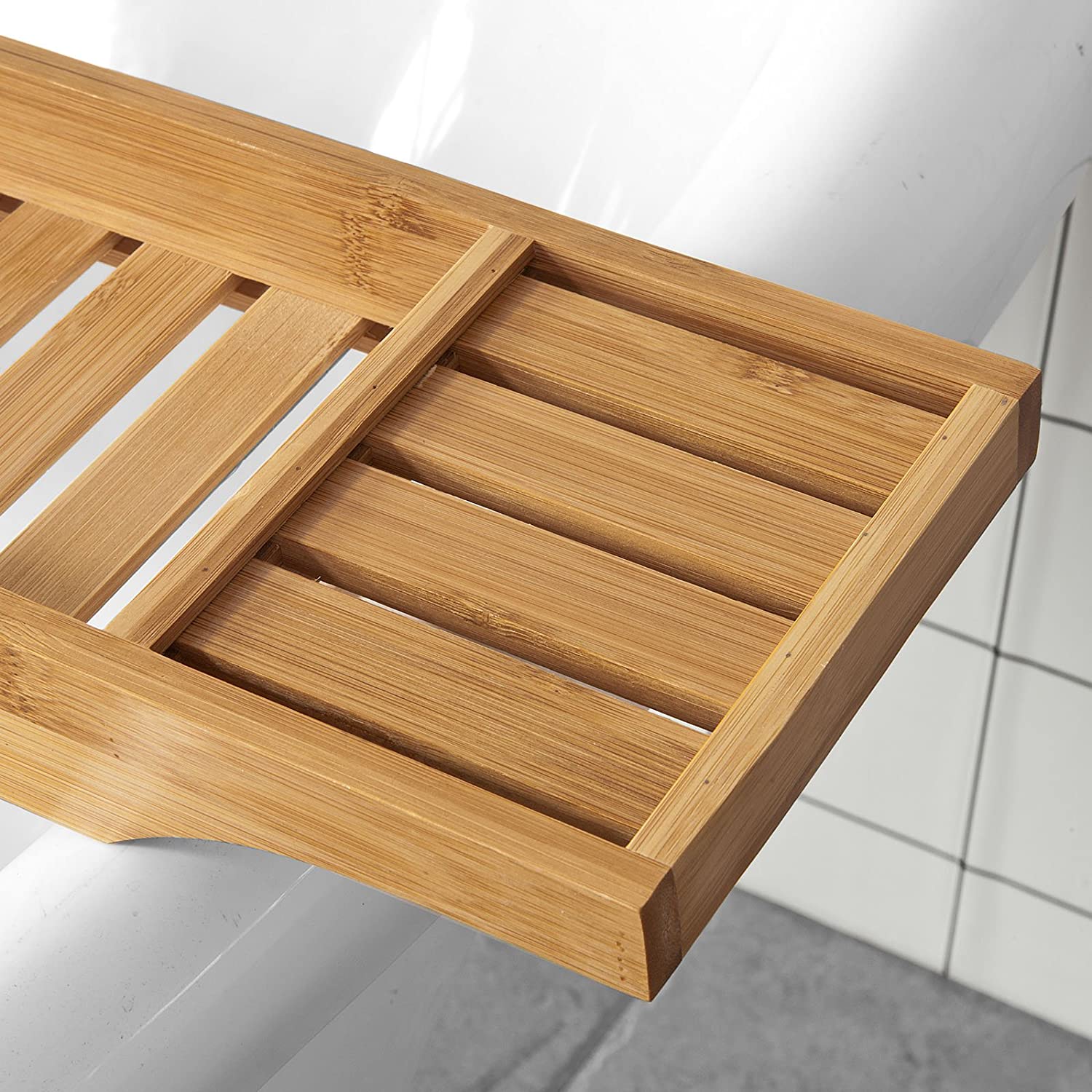 Moisture-Resistant Bamboo Bath Tray Organizer, Natural