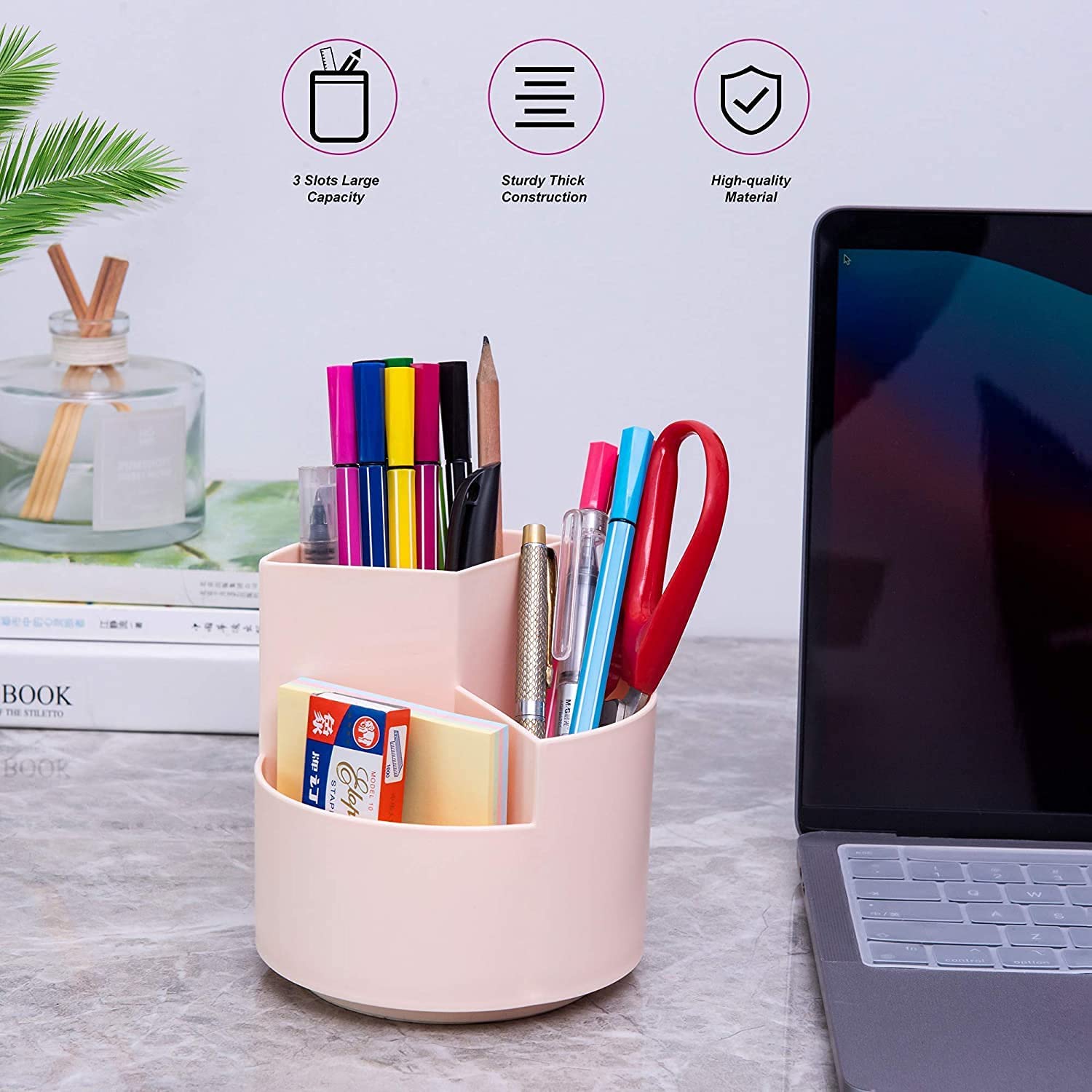 360° Rotating Multi-Functional Pen Holder, 3 Layers, Pink