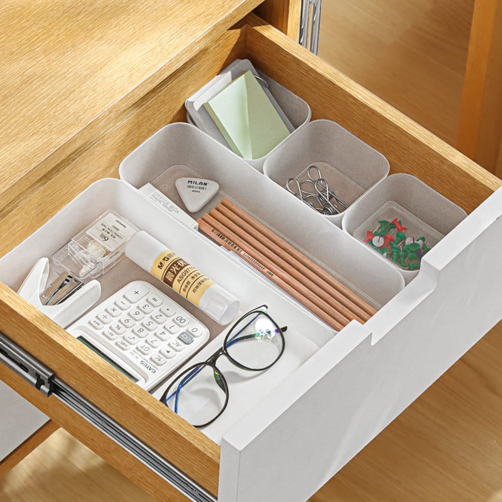 6 Pack Frosted Plastic Drawer Organizers, Multiple Sizes