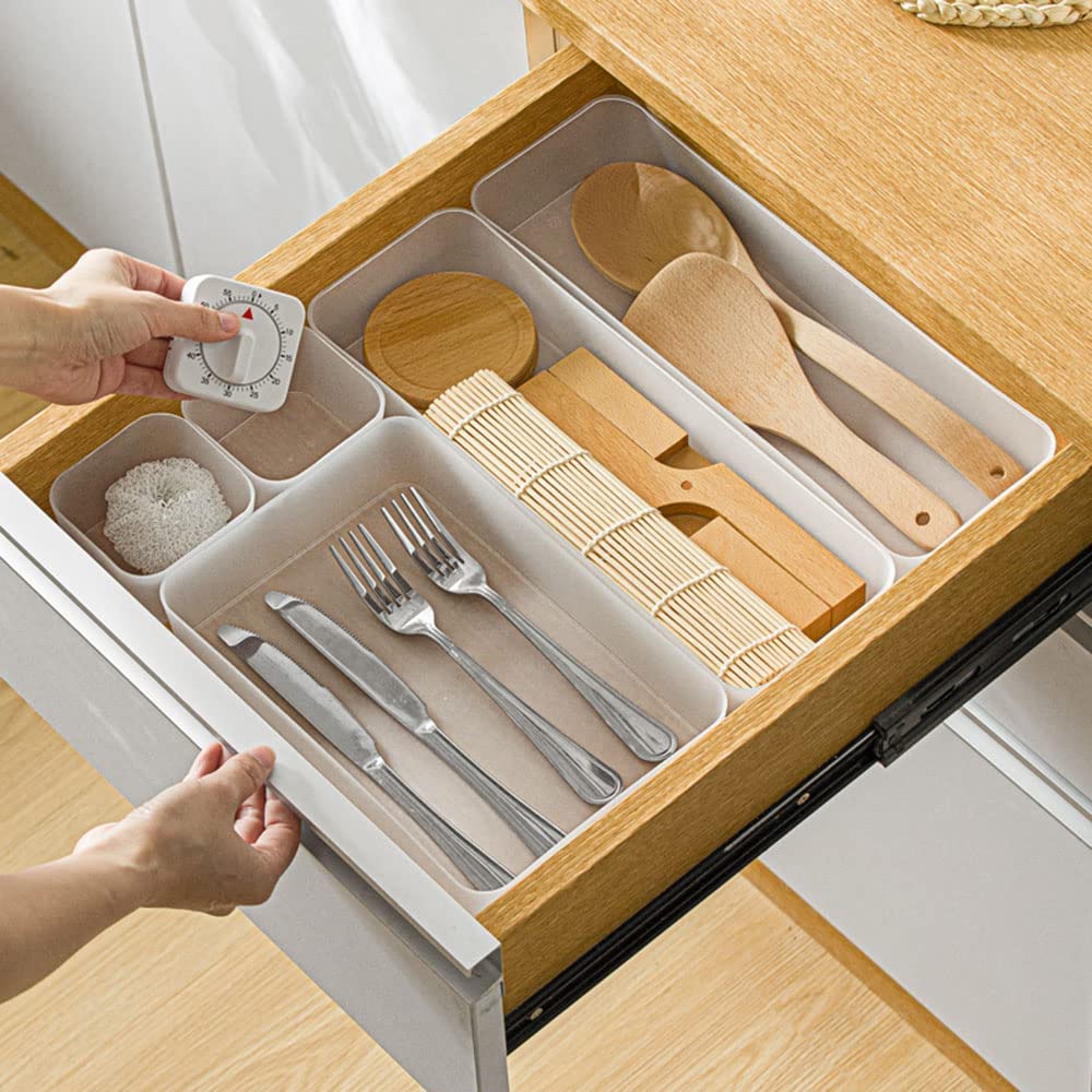 6 Pack Frosted Plastic Drawer Organizers, Multiple Sizes