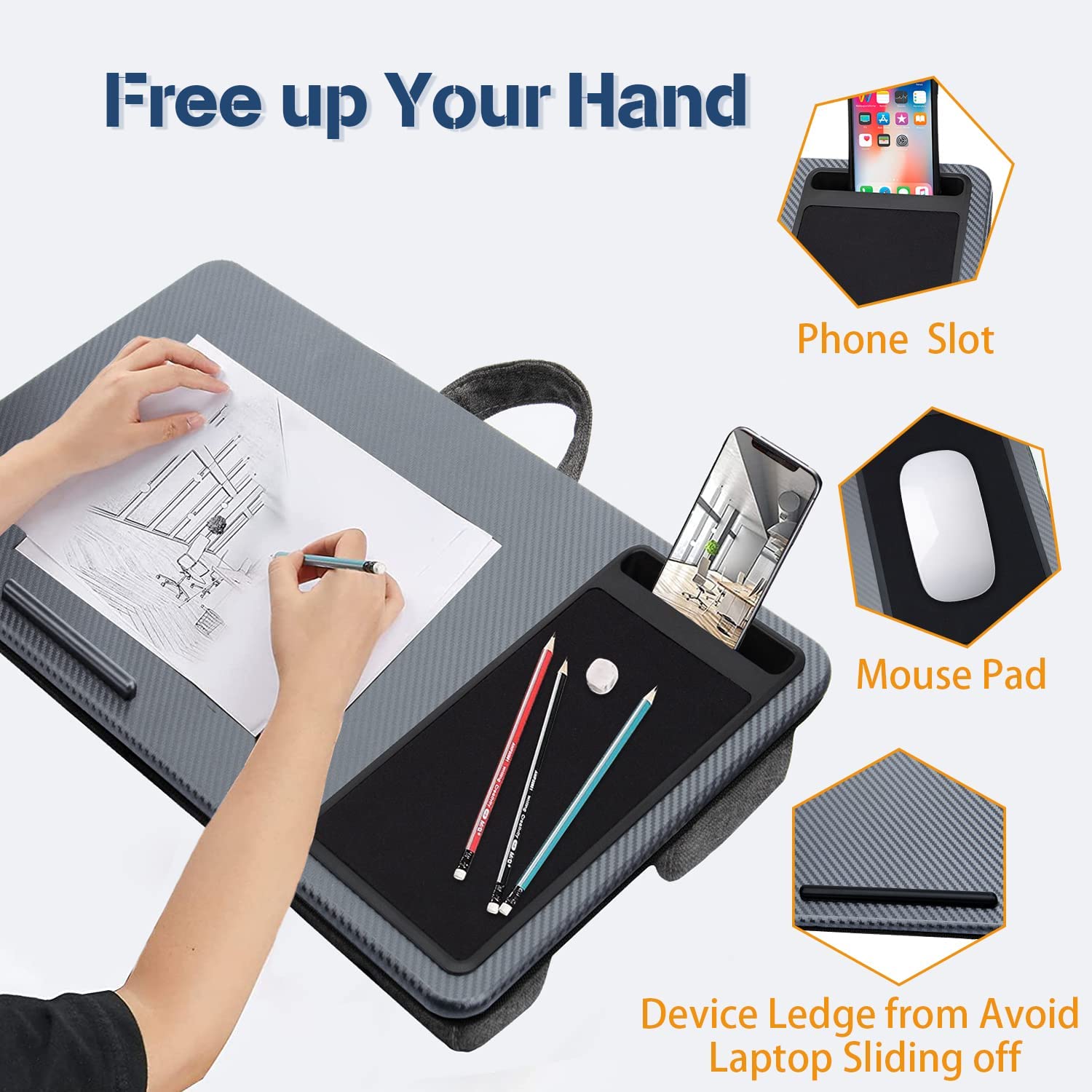 Lightweight Portable Laptop Desk w/Mouse Pad, Phone Holder, LED