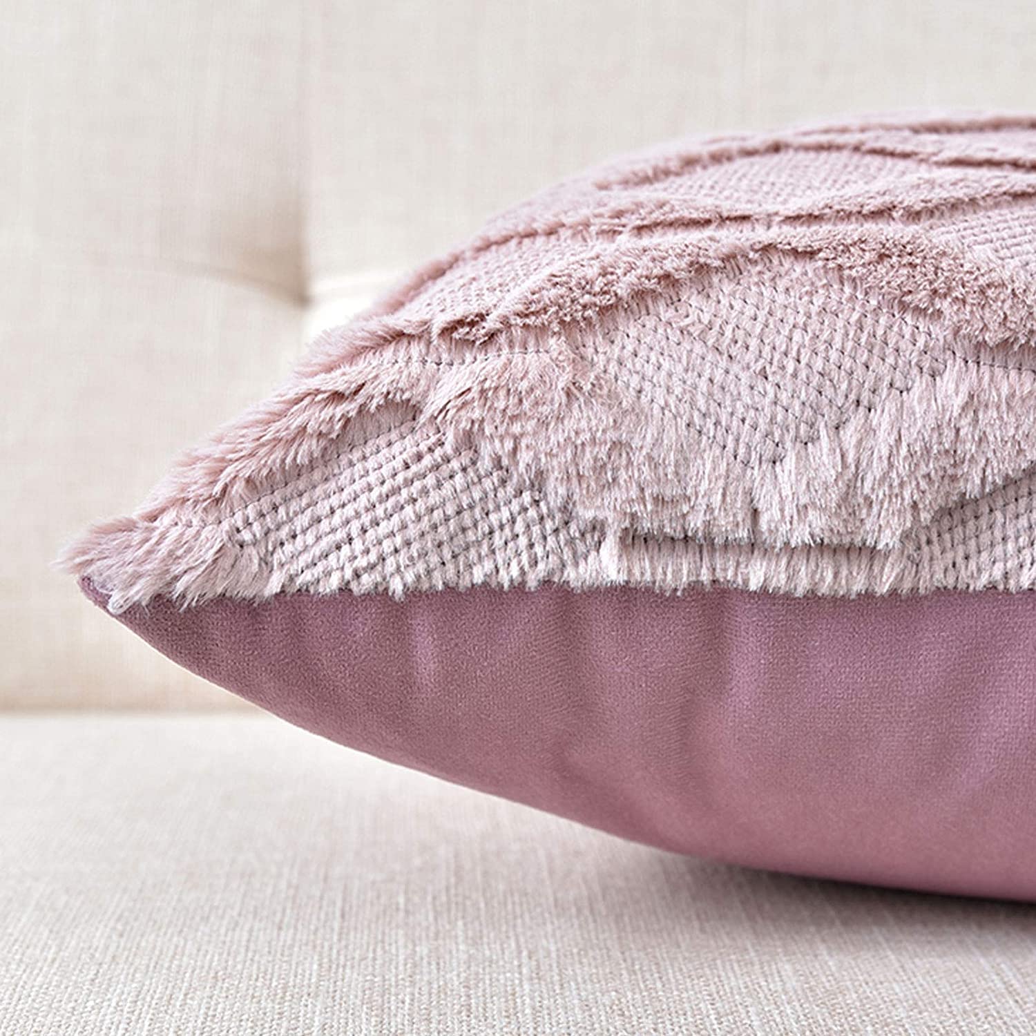 2 Pack Decorative Boho Throw Pillow Covers 45 x 45 cm Pink