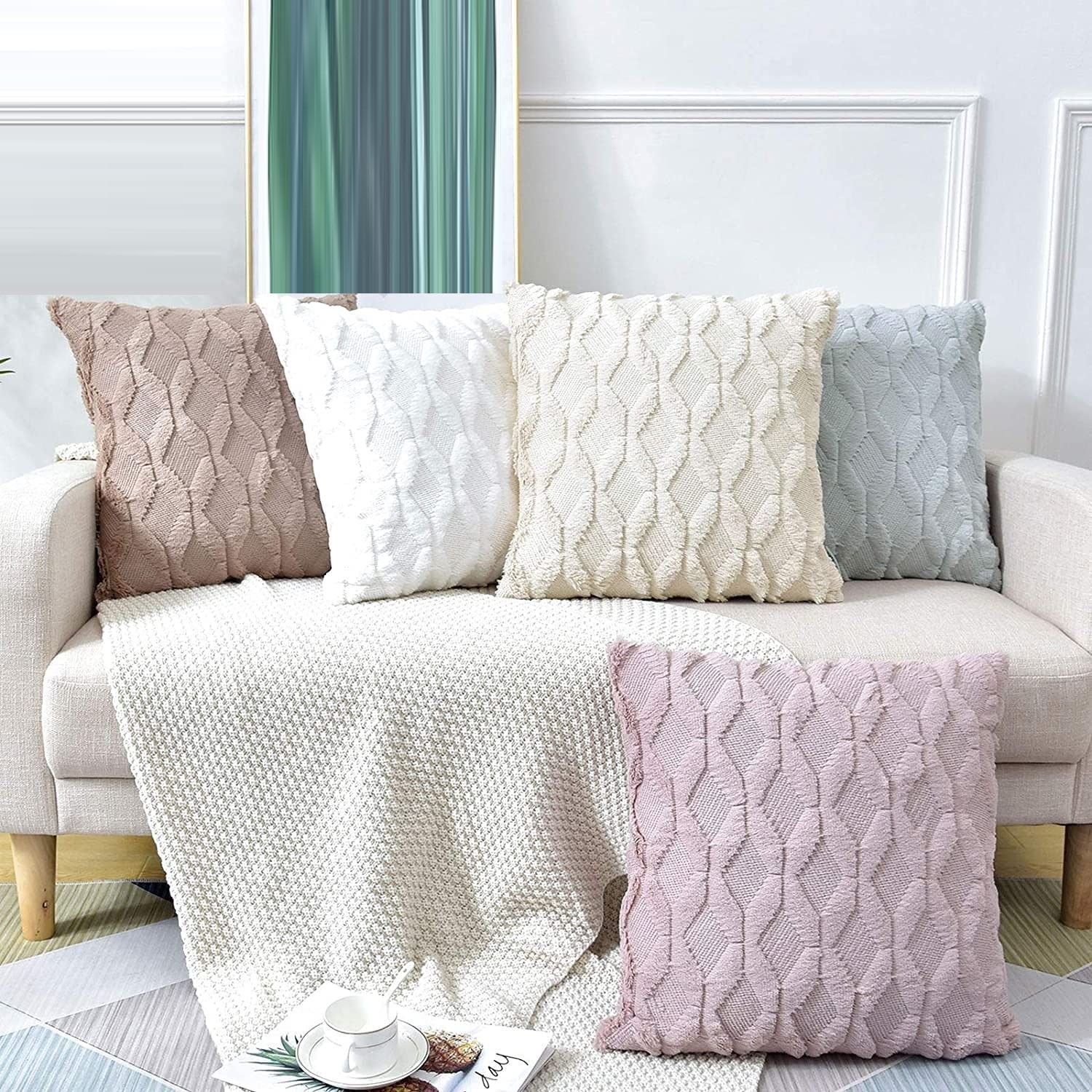 2 Pack Decorative Boho Throw Pillow Covers 45 x 45 cm Pink