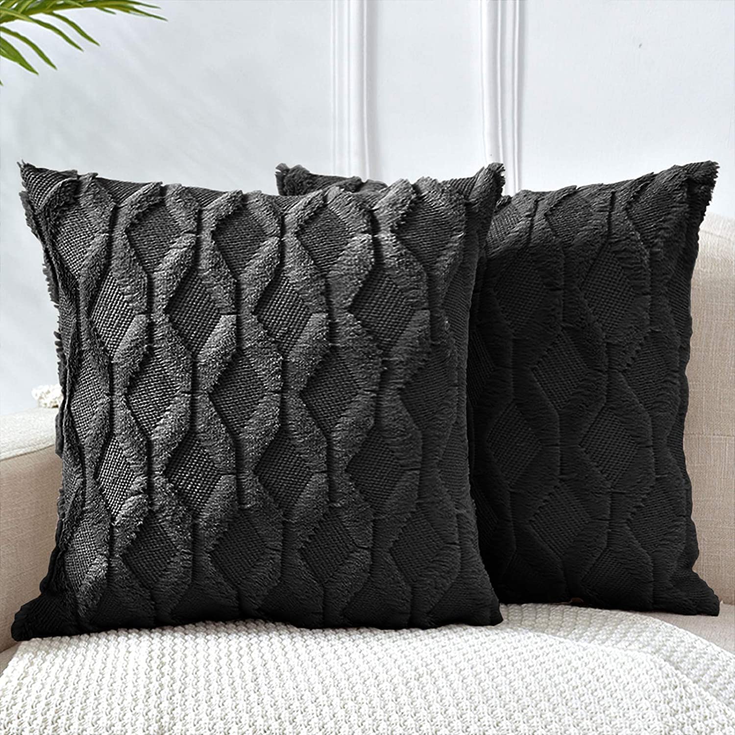 Soft Fur Boho Pillow Covers 45x45cm - 2 Pack, Hidden Zipper