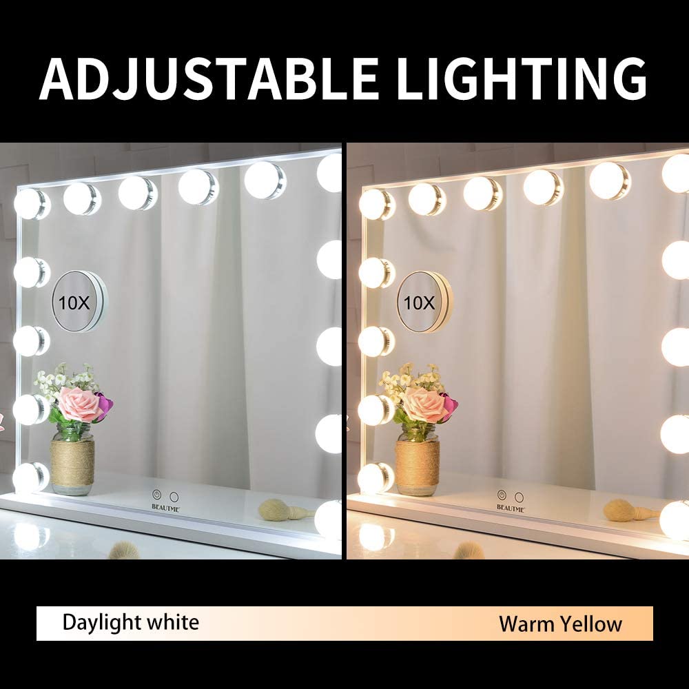 Hollywood Makeup Vanity Mirror with LED Lights and Detachable 10X Magnification Mirror White, 62 x 51 cm