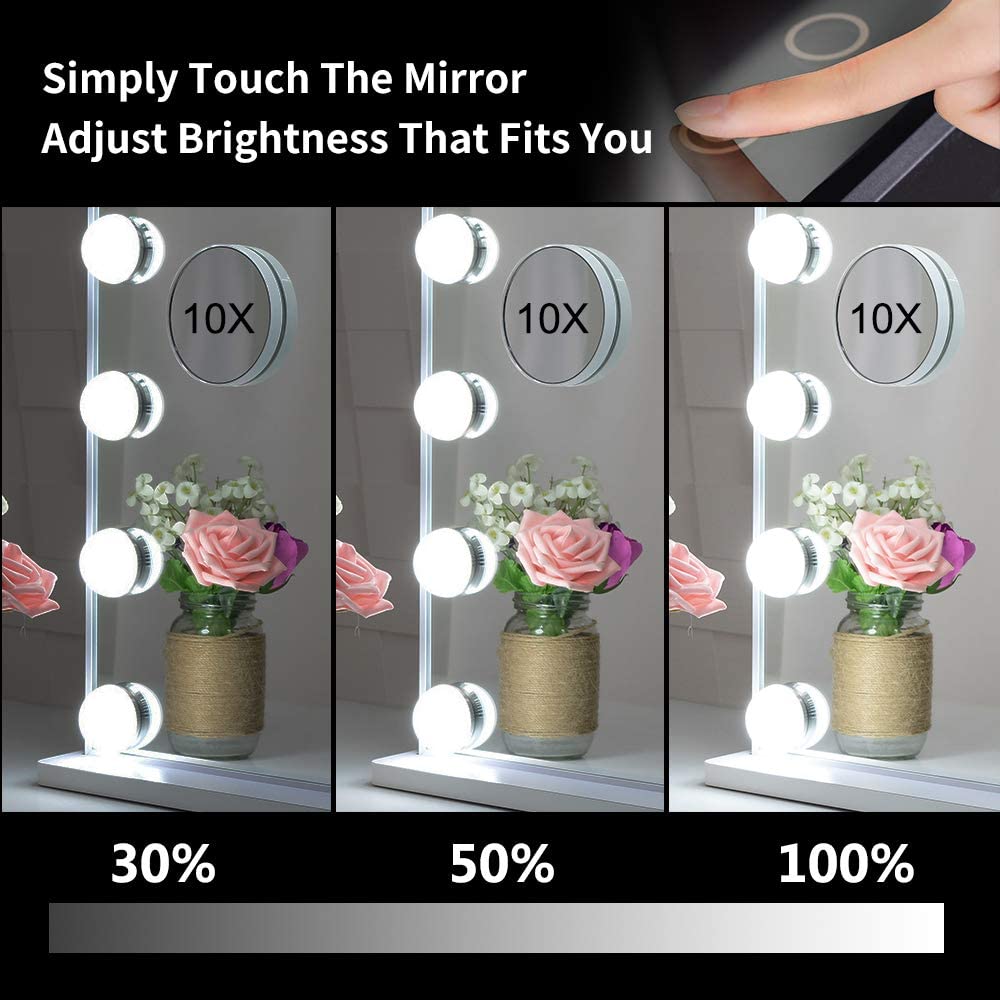 Hollywood Makeup Vanity Mirror with LED Lights and Detachable 10X Magnification Mirror White, 62 x 51 cm