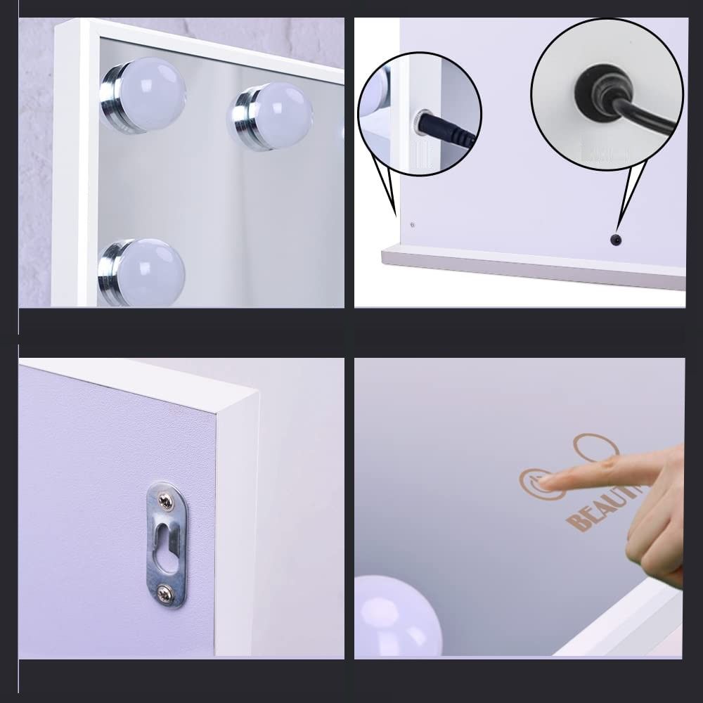 Hollywood Makeup Vanity Mirror with LED Lights and Detachable 10X Magnification Mirror White, 62 x 51 cm