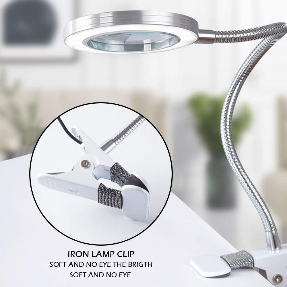 8X LED Magnifying Lamp w/ Clamp, 360° Gooseneck, USB Plugin