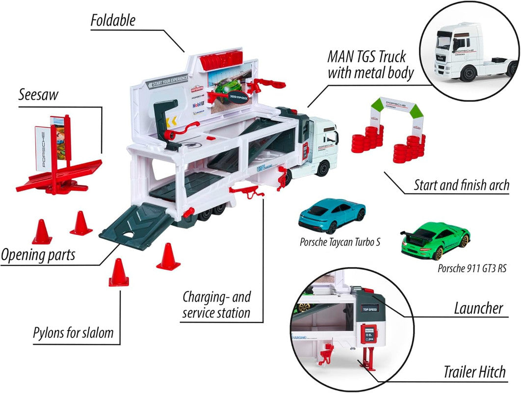 Feature-Packed Porsche Experience Playset with 2 Diecast Cars