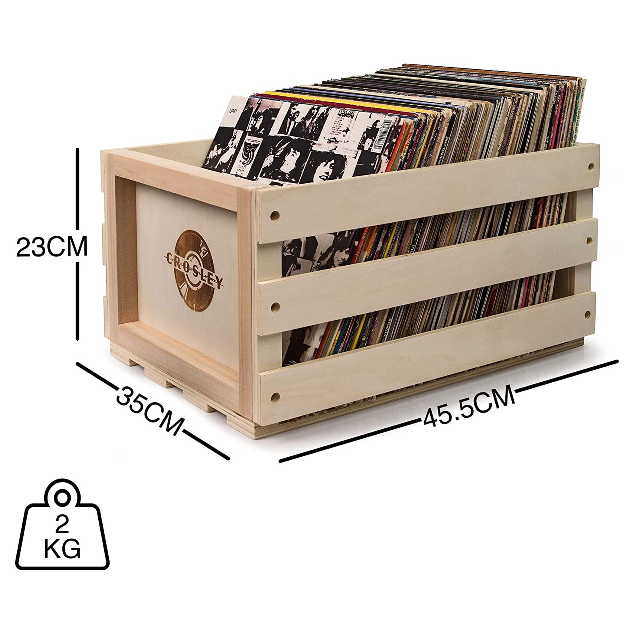 Rustic Wooden Vinyl Record Storage Crate Holds 75 LPs Crosley