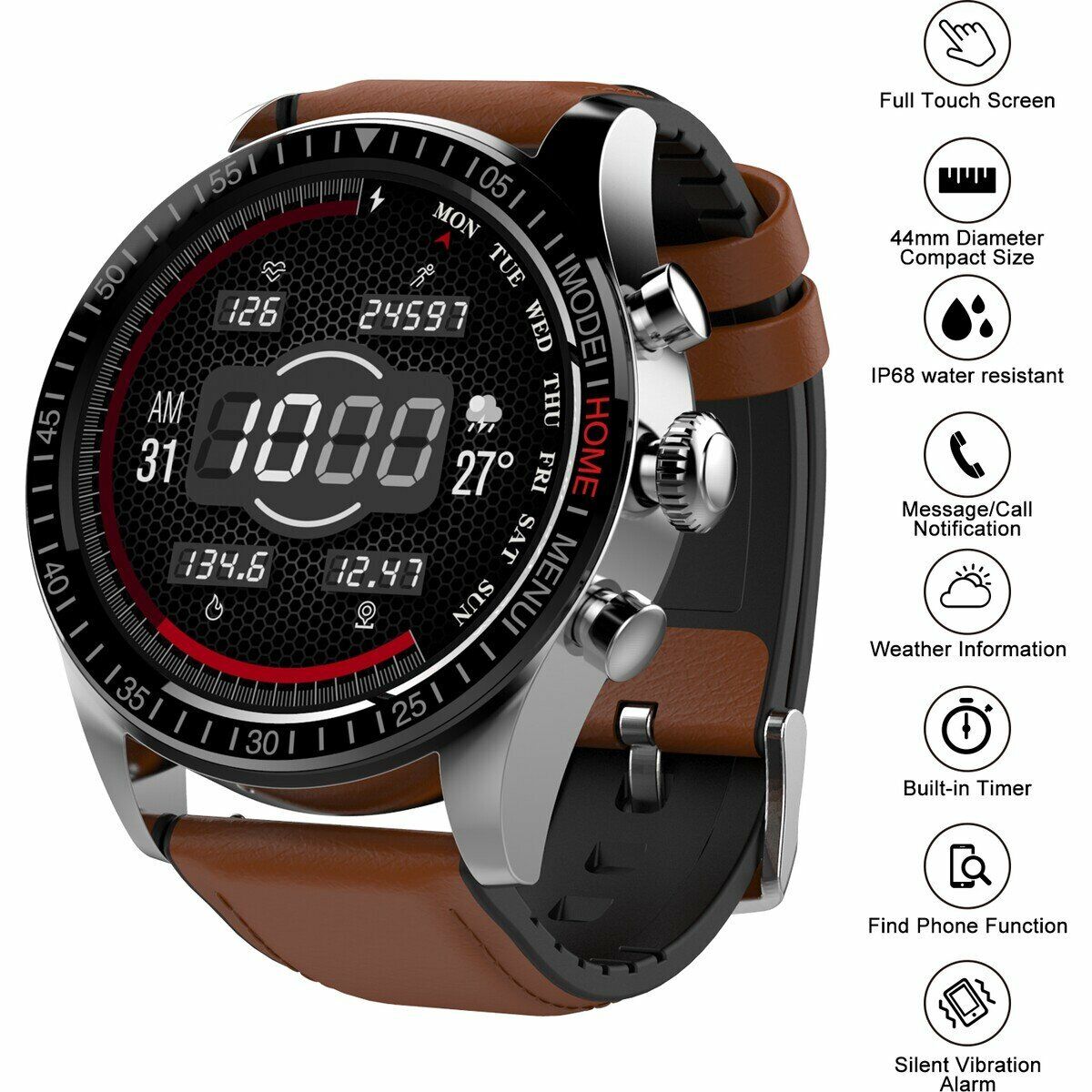 AMOLED Sport Smart Watch 44mm, IP68, Heart Rate Monitor, DGTEC