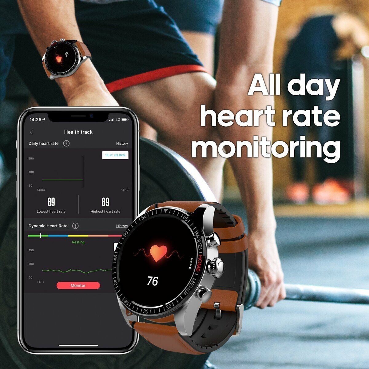 AMOLED Sport Smart Watch 44mm, IP68, Heart Rate Monitor, DGTEC