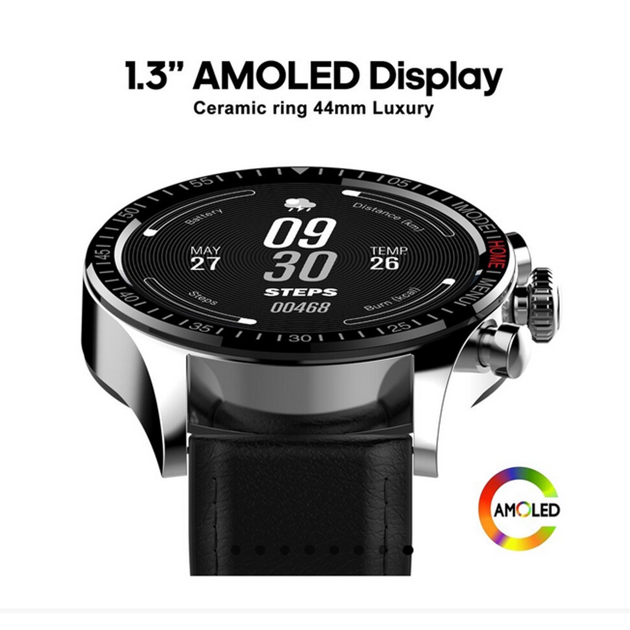 44mm AMOLED Ceramic Waterproof Smart Watch with HRM, DGTEC