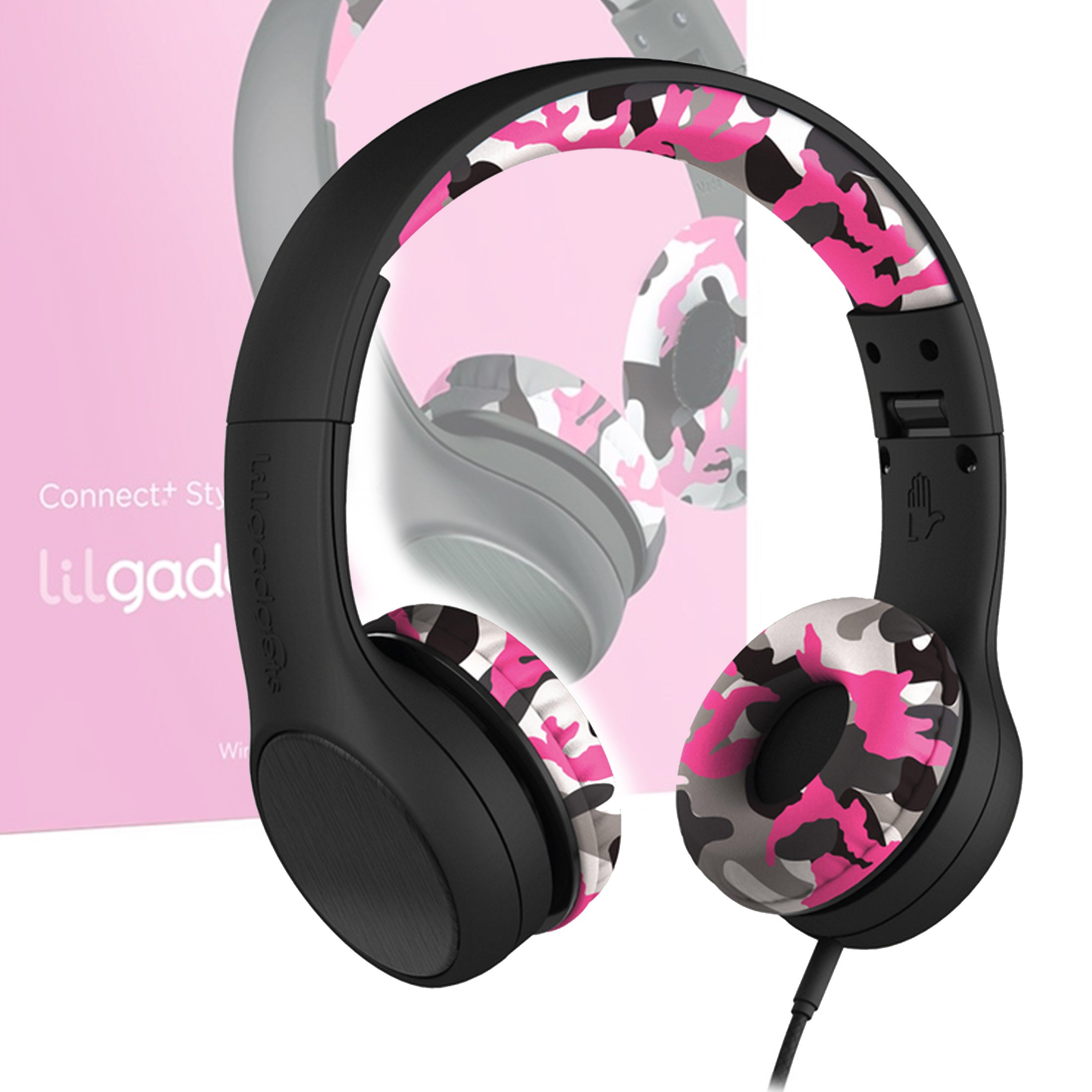 Kids Headphones Pink Camo, 40mm Drivers, Volume-Limited - LilGadgets